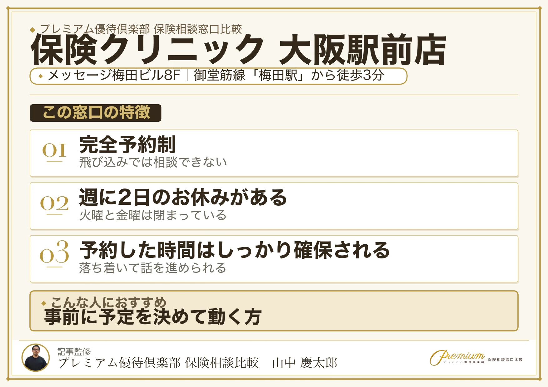 保険クリニック 大阪駅前店の特徴まとめ