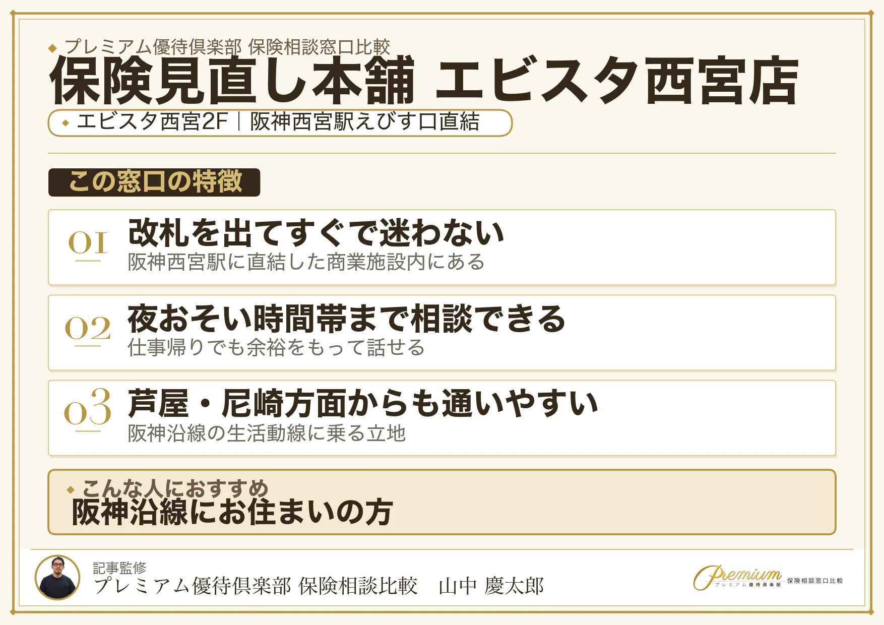 保険見直し本舗 エビスタ西宮店の特徴まとめ