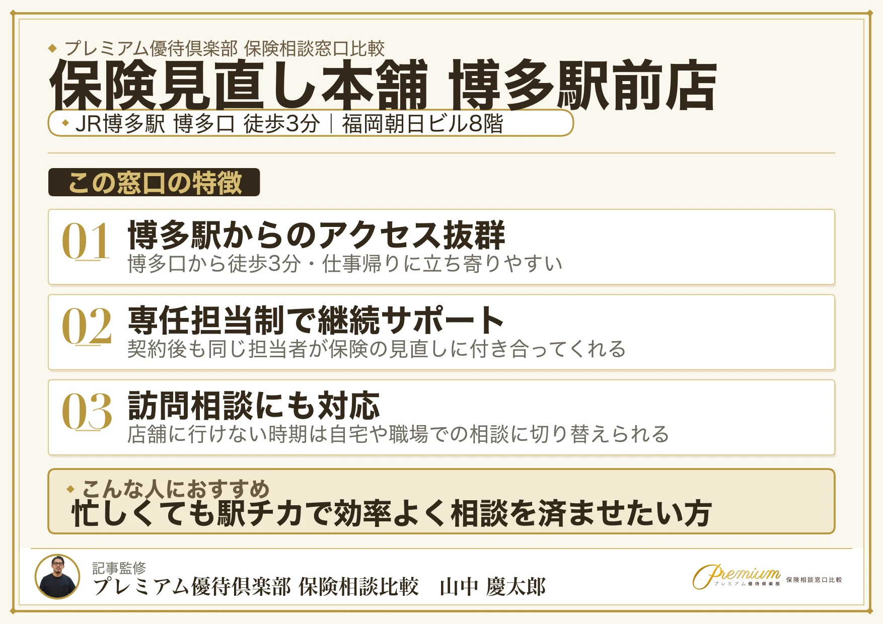 保険見直し本舗 博多駅前店の特徴まとめ