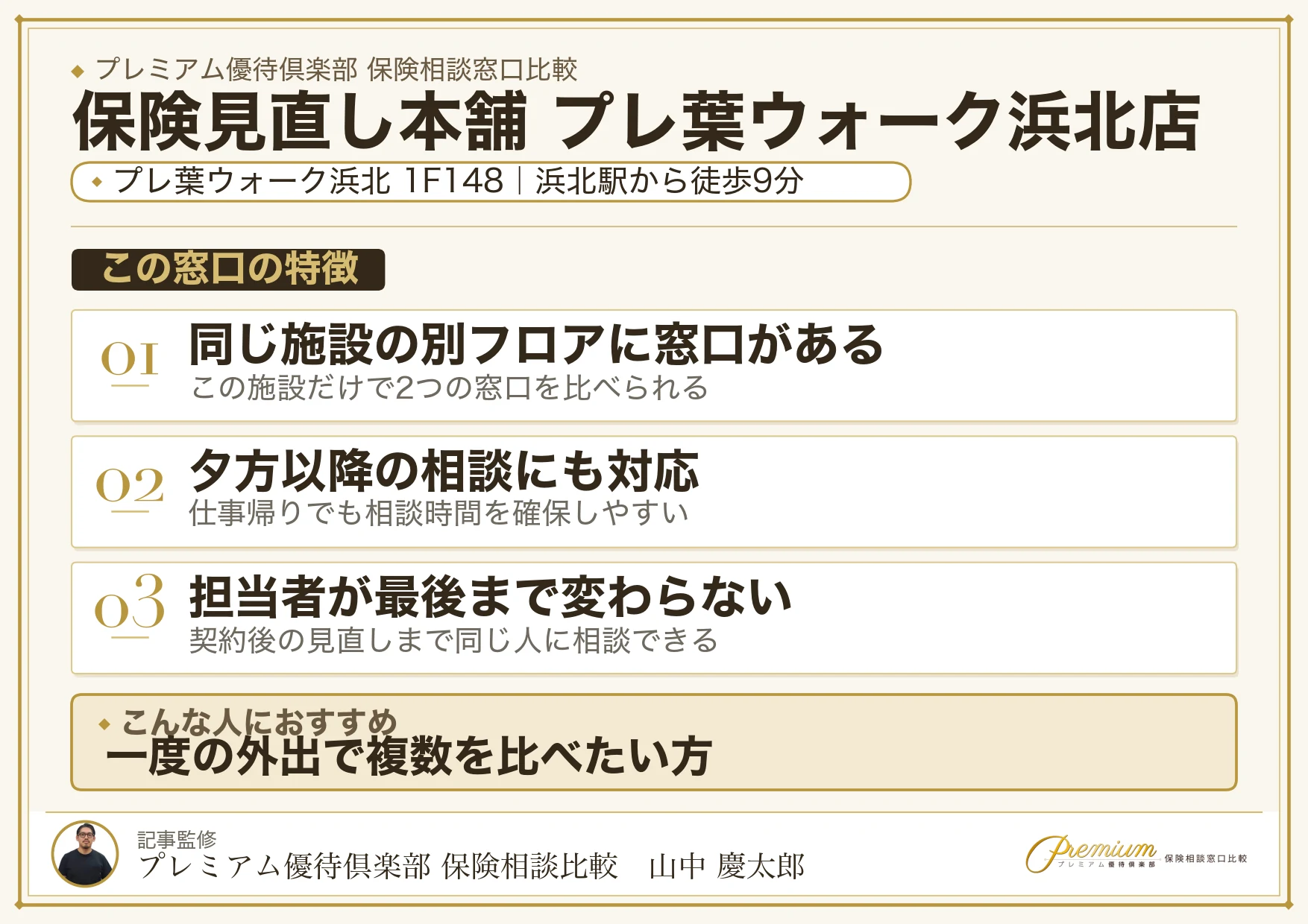 保険見直し本舗 プレ葉ウォーク浜北店の特徴まとめ