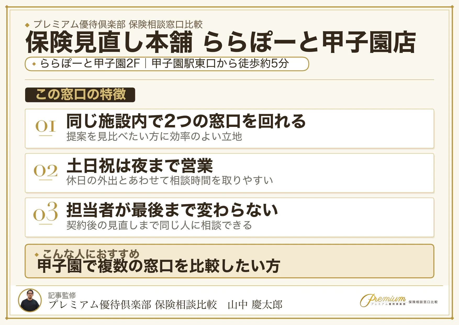 保険見直し本舗 ららぽーと甲子園店の特徴まとめ