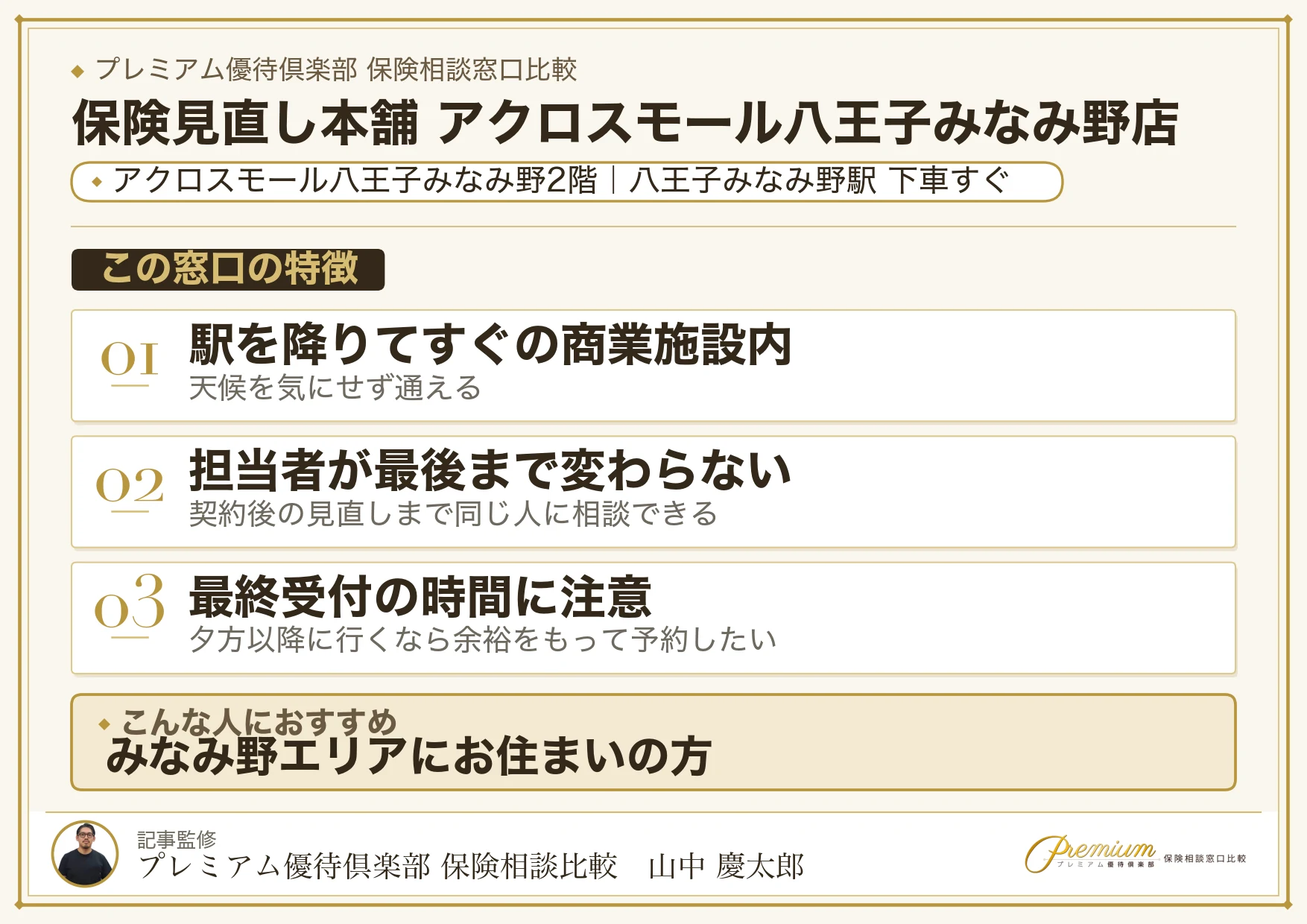 保険見直し本舗 アクロスモール八王子みなみ野店の特徴まとめ