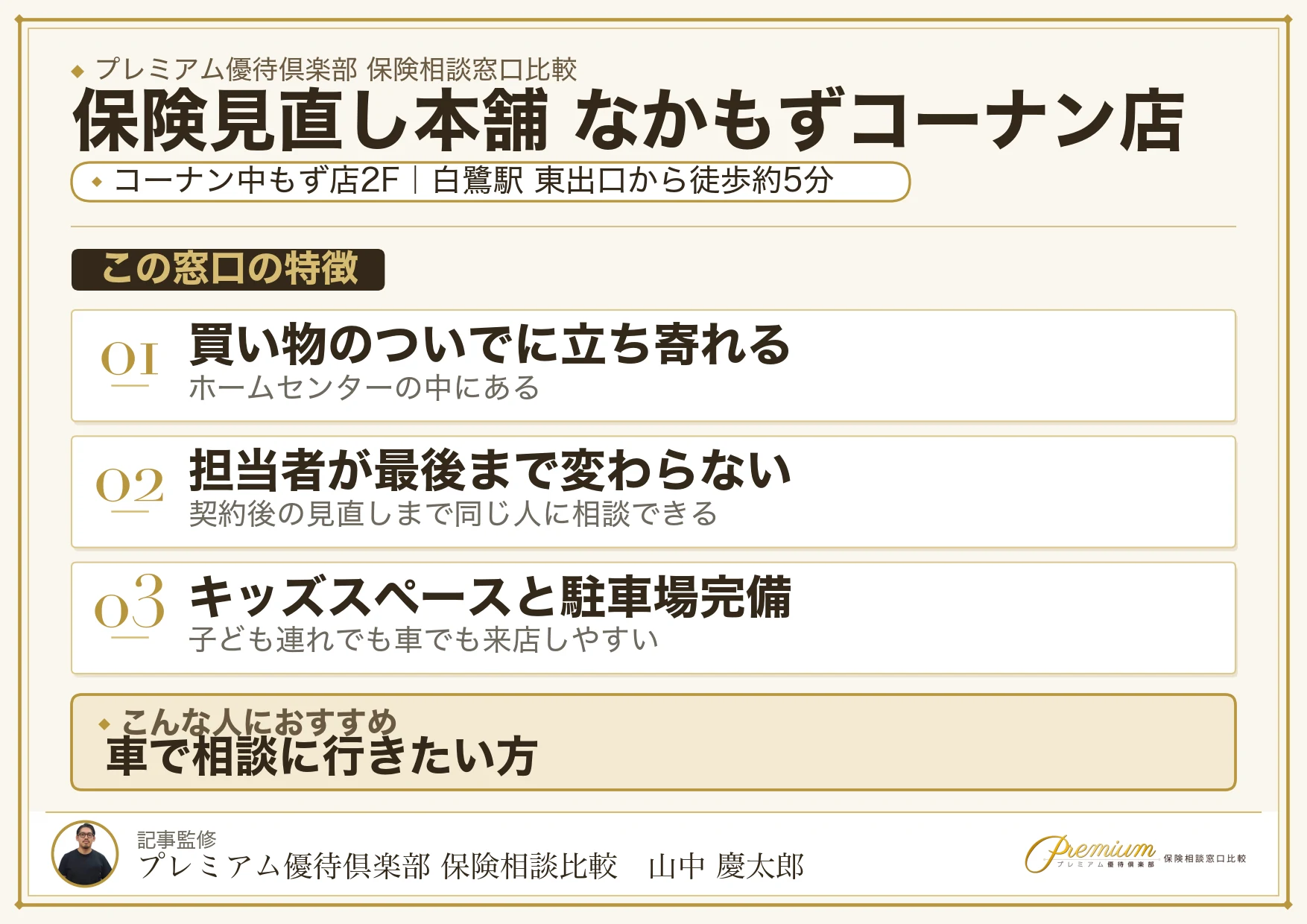 保険見直し本舗 なかもずコーナン店の特徴まとめ