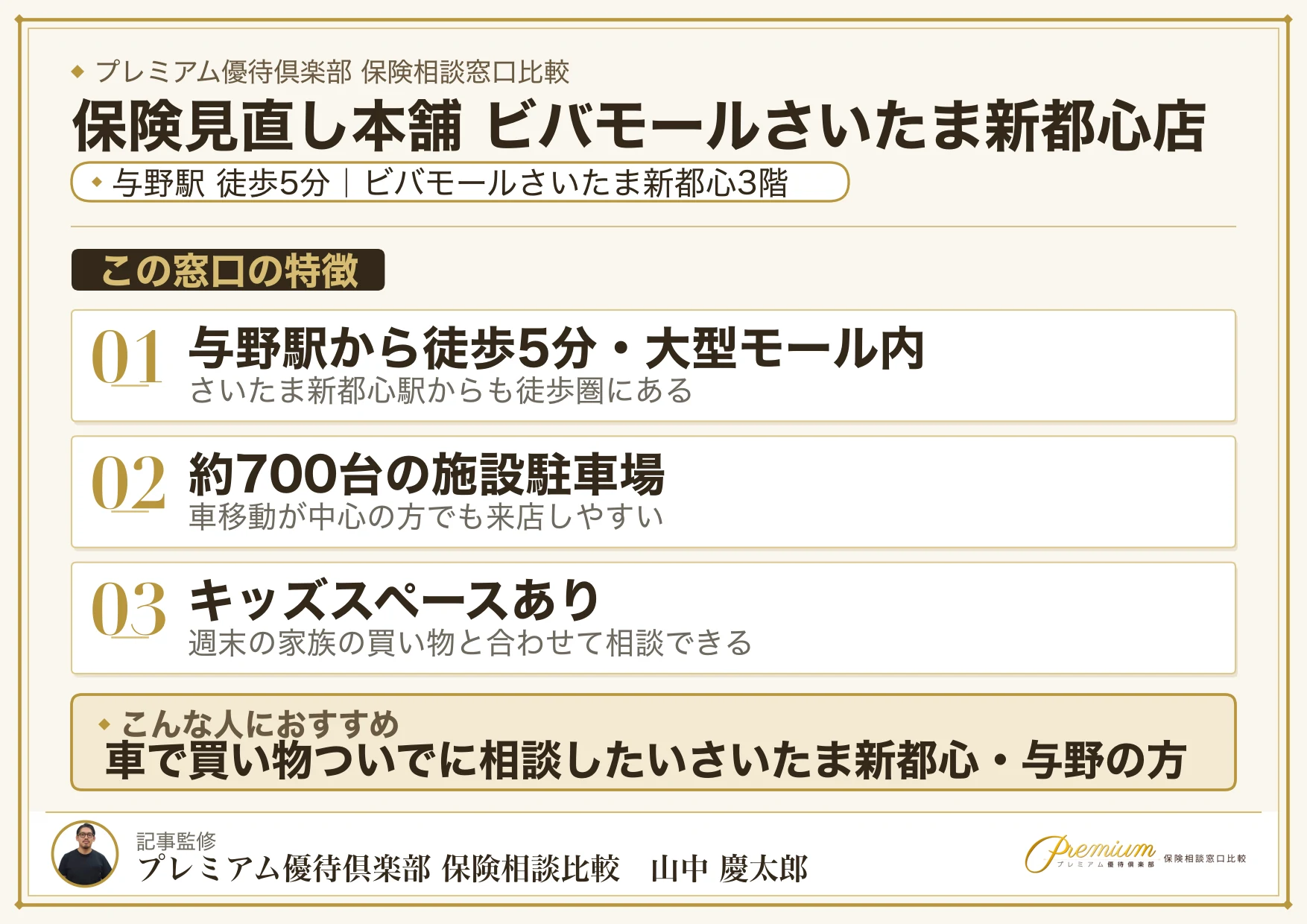 保険見直し本舗 ビバモールさいたま新都心店の特徴まとめ