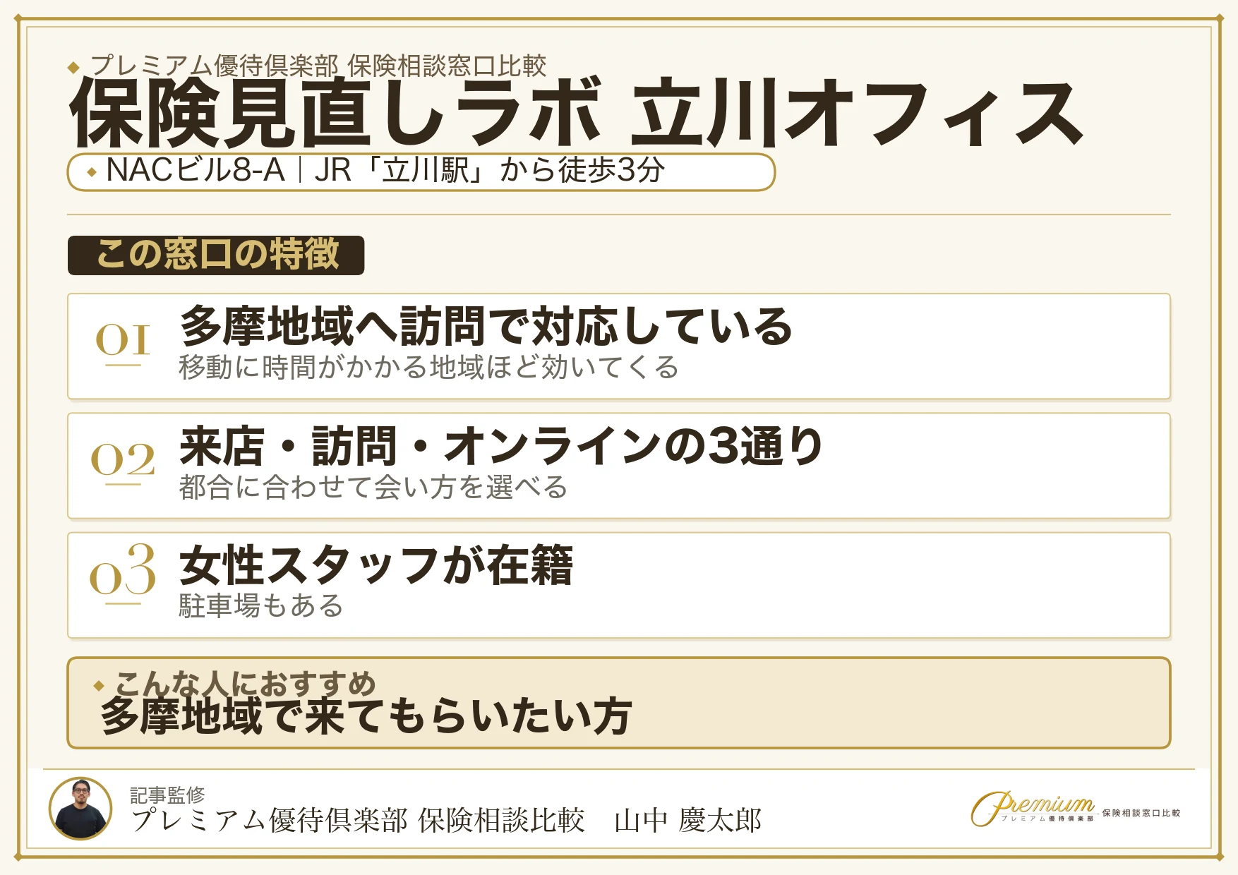 保険見直しラボ 立川オフィスの特徴まとめ