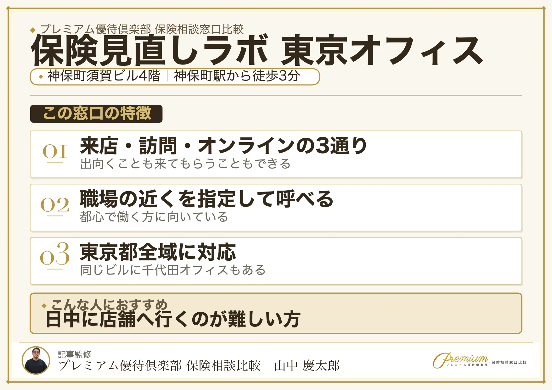保険見直しラボ 東京オフィスの特徴まとめ