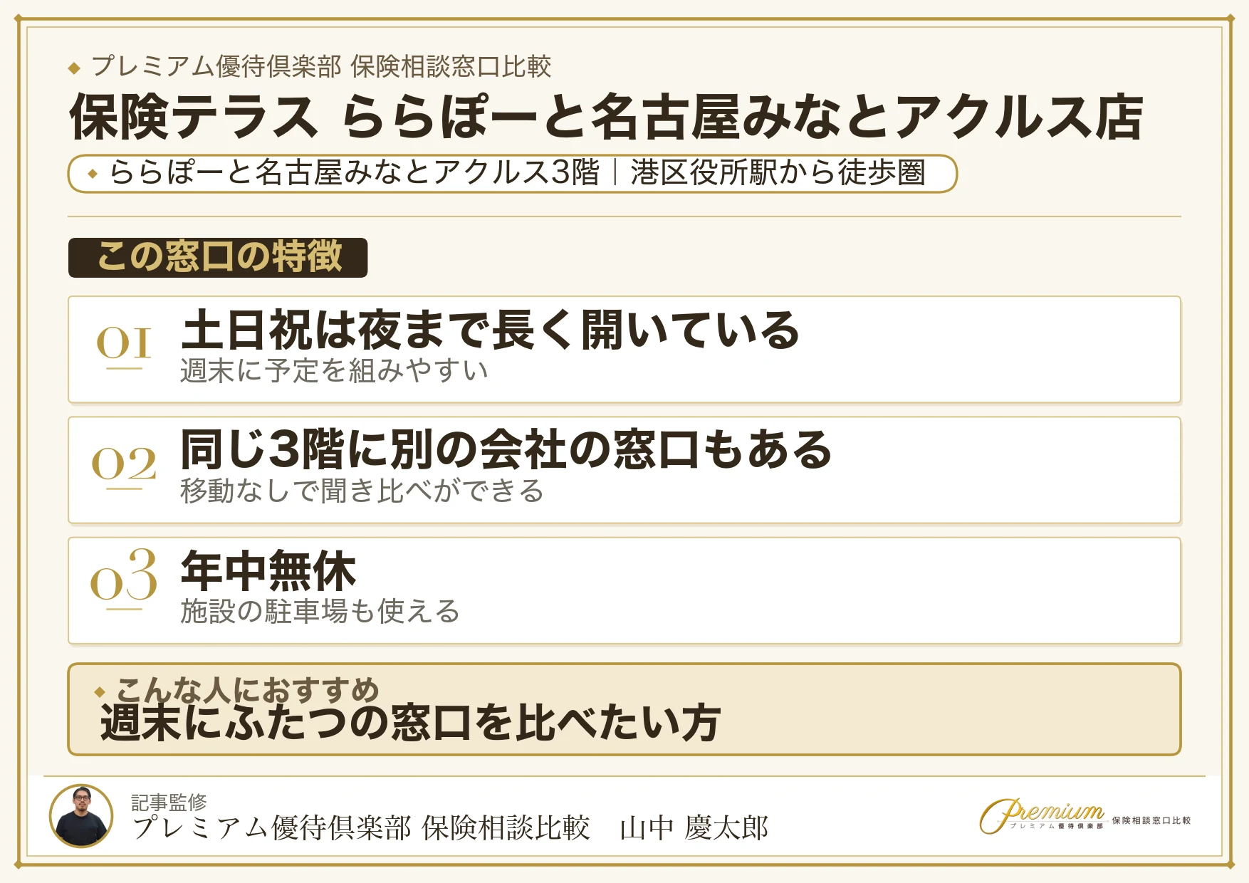 保険テラス ららぽーと名古屋みなとアクルス店の特徴まとめ