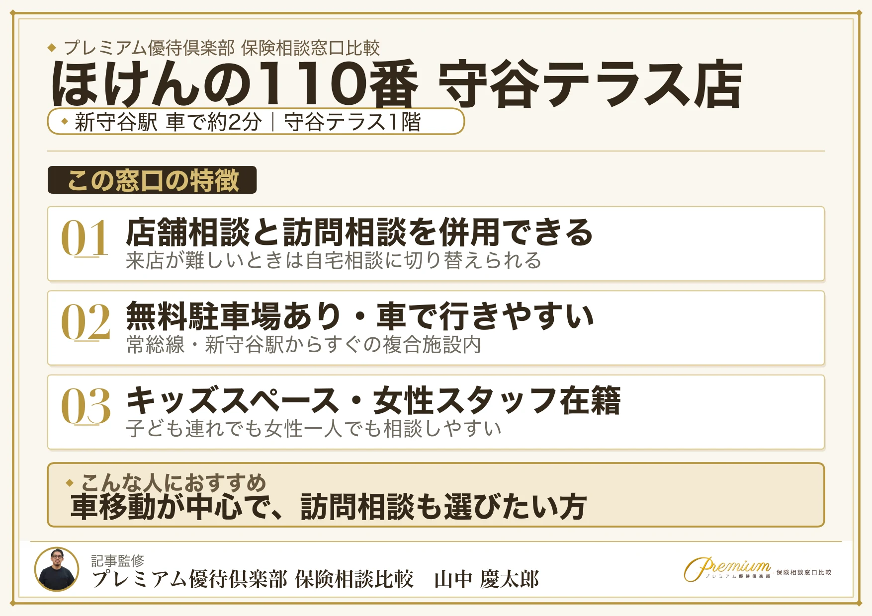 ほけんの110番 守谷テラス店の特徴まとめ