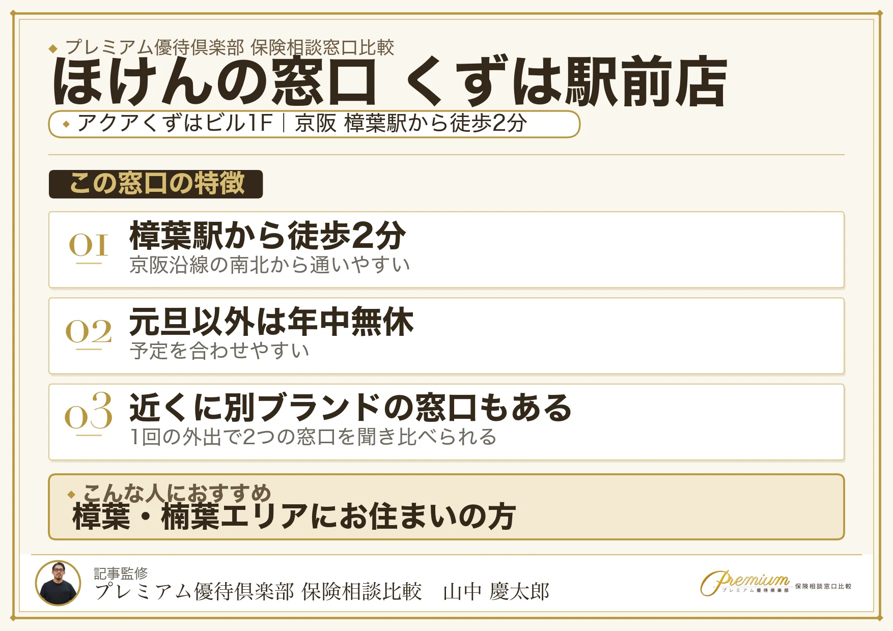 ほけんの窓口 くずは駅前店の特徴まとめ