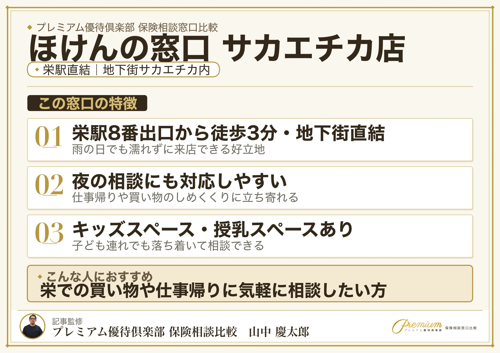 ほけんの窓口 サカエチカ店の特徴まとめ