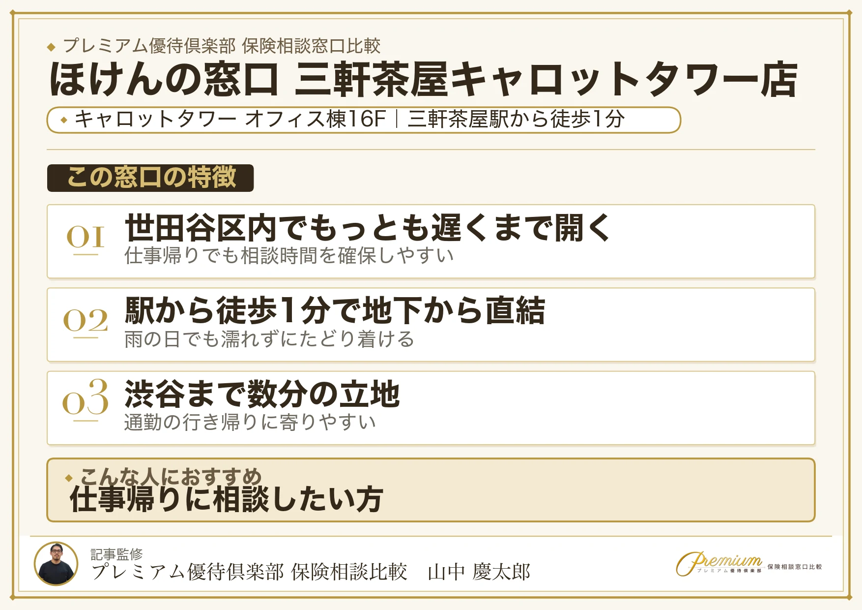 ほけんの窓口 三軒茶屋キャロットタワー店の特徴まとめ