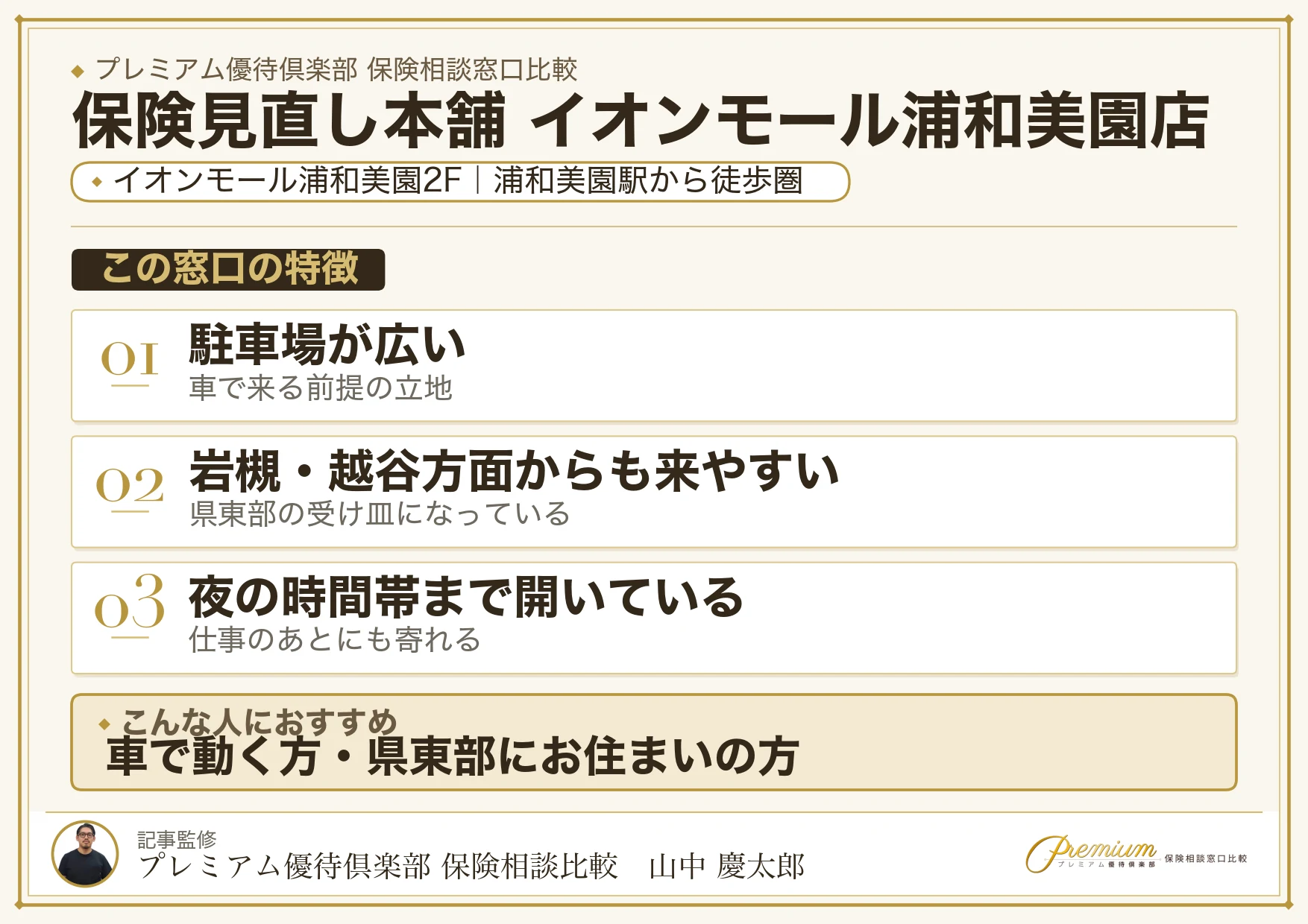保険見直し本舗 イオンモール浦和美園店の特徴まとめ