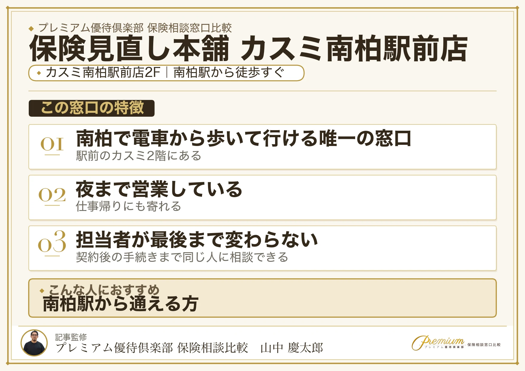 保険見直し本舗 カスミ南柏駅前店の特徴まとめ