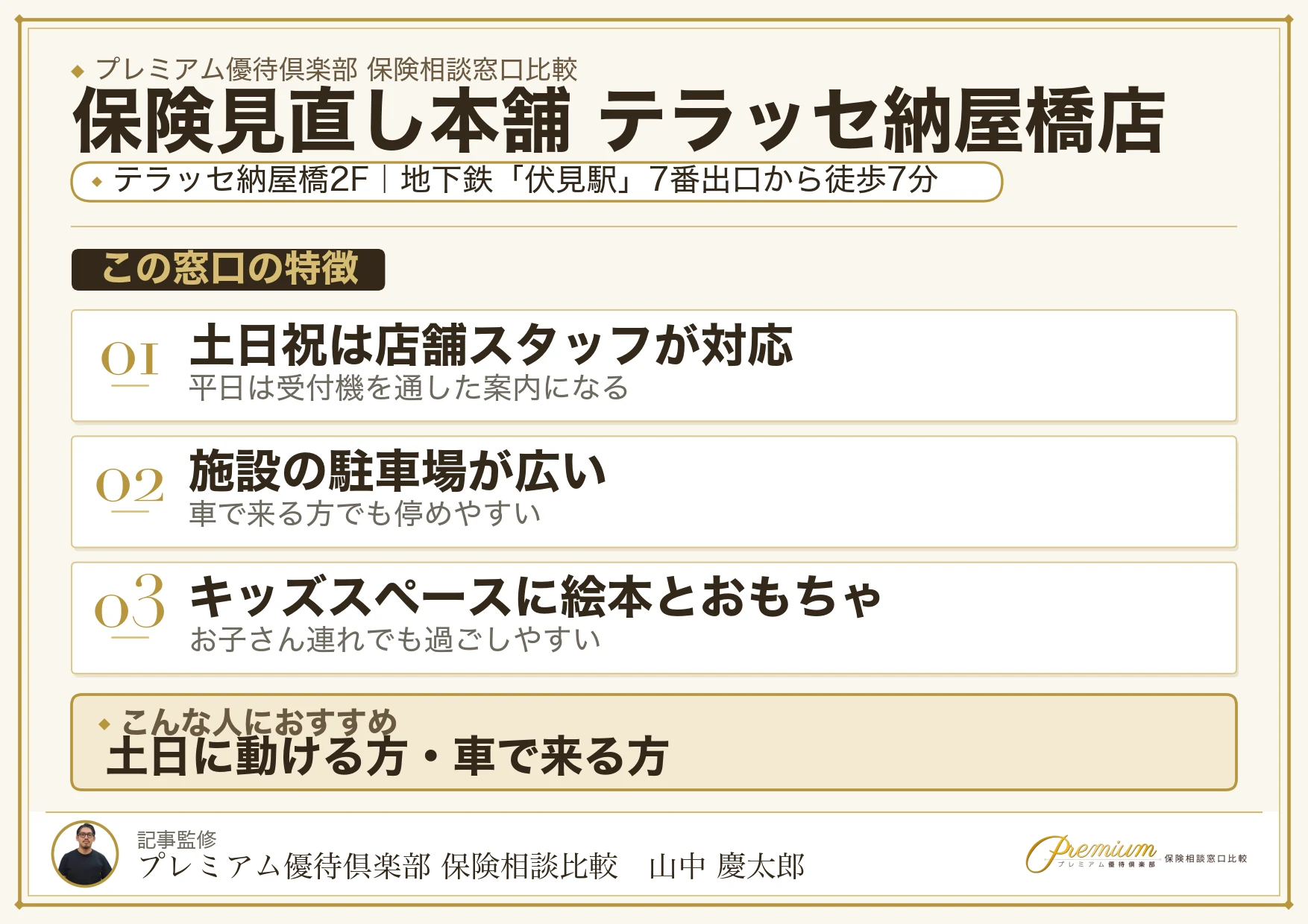 保険見直し本舗 テラッセ納屋橋店の特徴まとめ