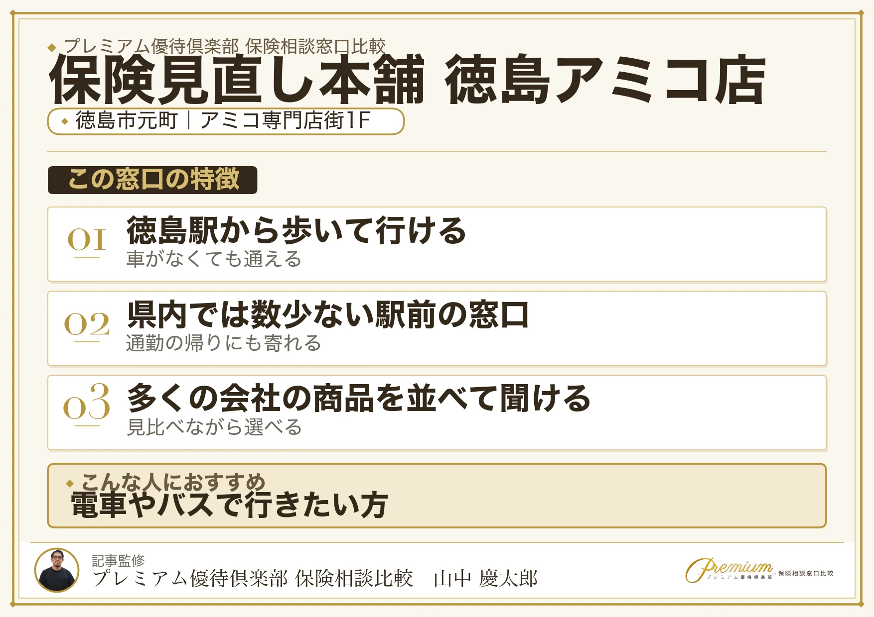 徳島駅前のアミコ専門店街にある保険見直し本舗 徳島アミコ店