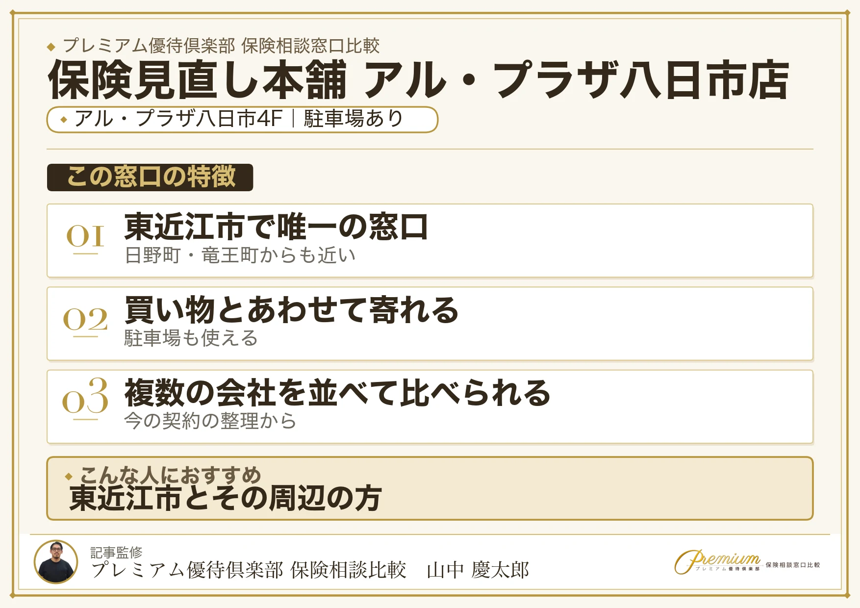 保険見直し本舗 アル・プラザ八日市店の特徴まとめ