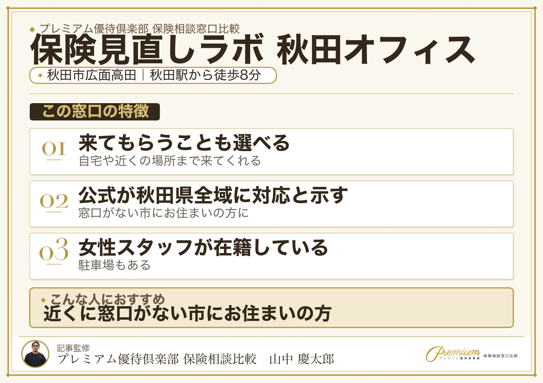 保険見直しラボ 秋田オフィスの特徴まとめ