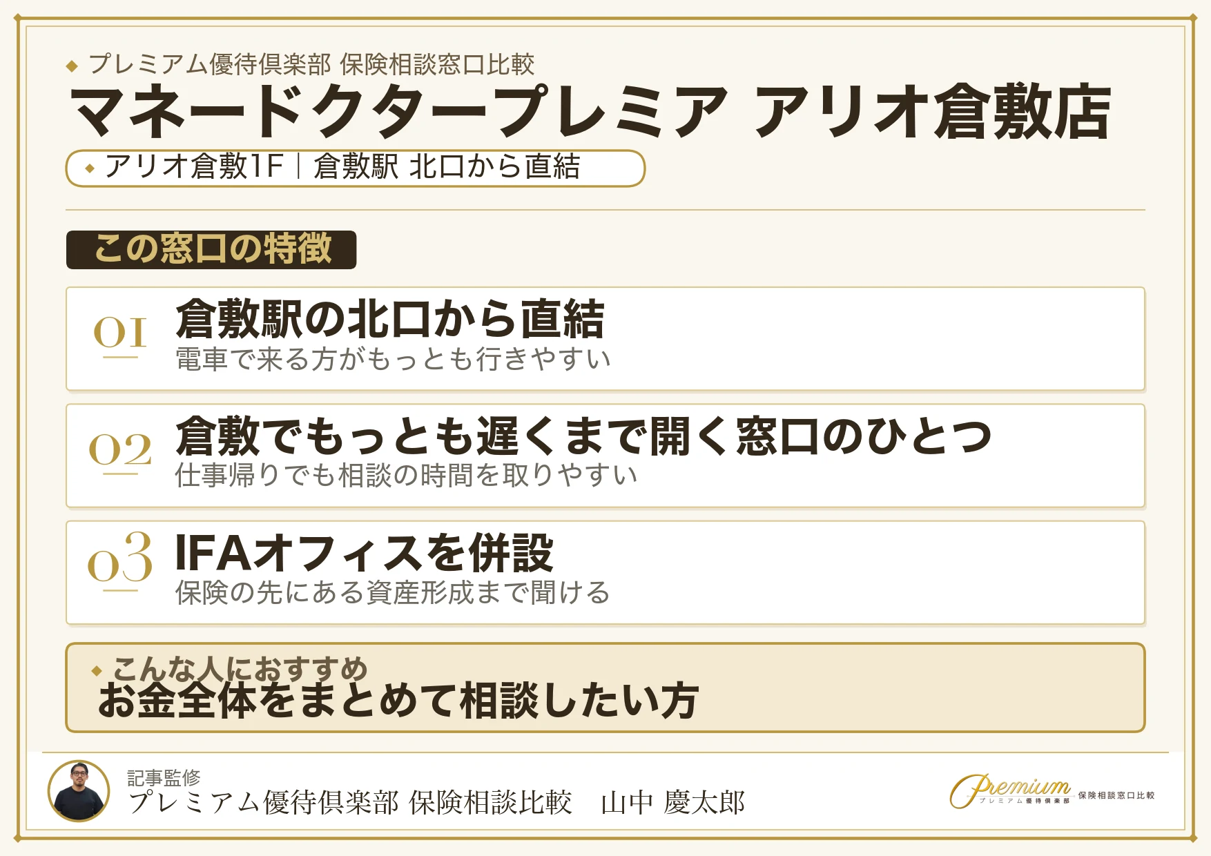 マネードクタープレミア アリオ倉敷店の特徴まとめ