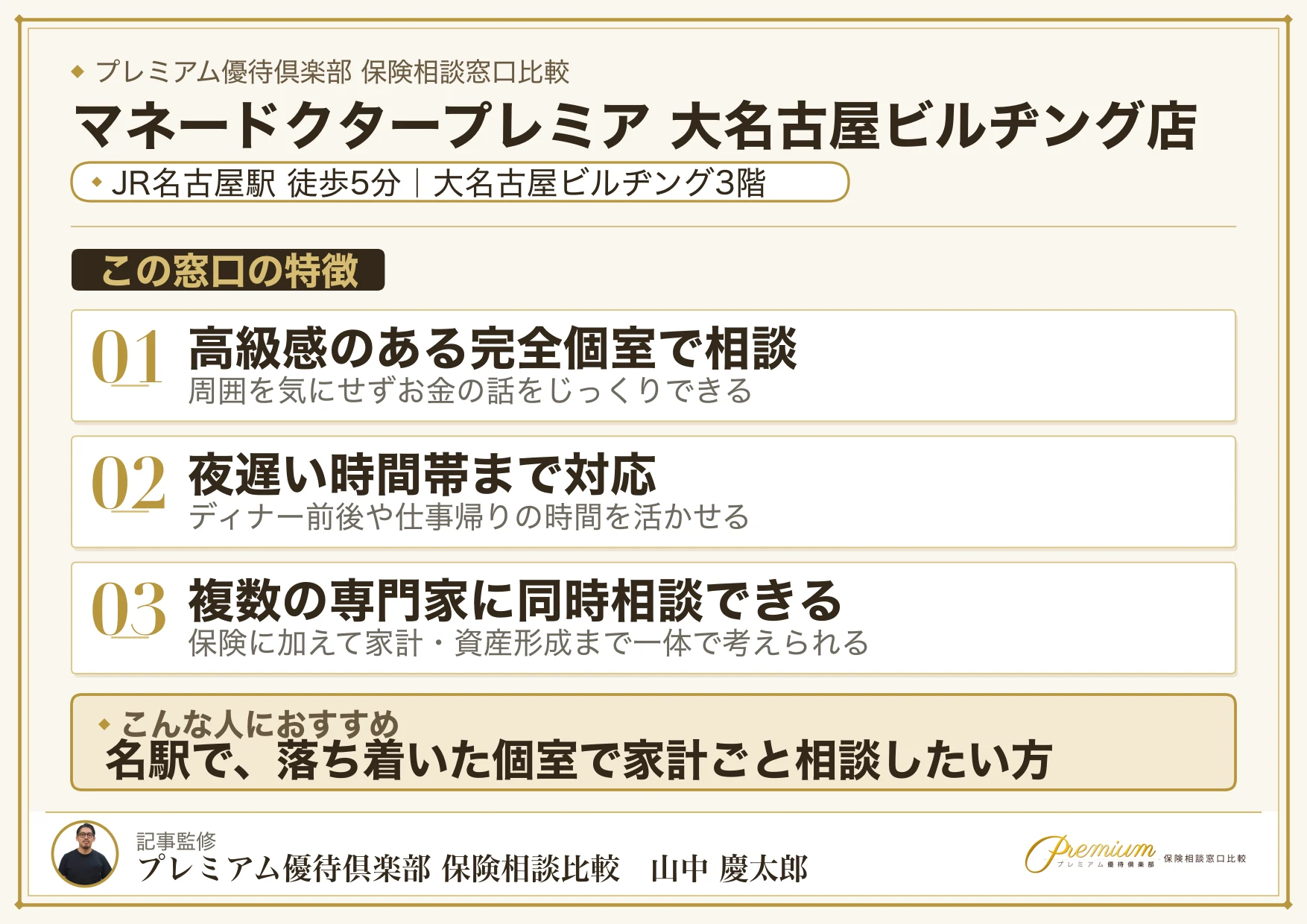 マネードクタープレミア 大名古屋ビルヂング店の特徴まとめ