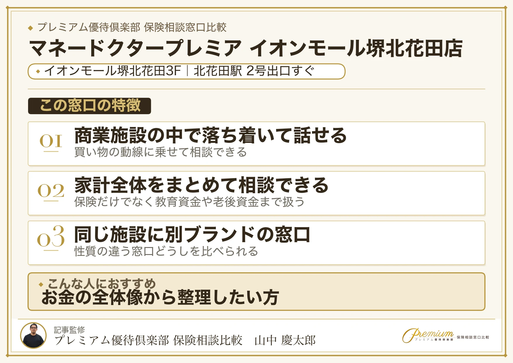マネードクタープレミア イオンモール堺北花田店の特徴まとめ