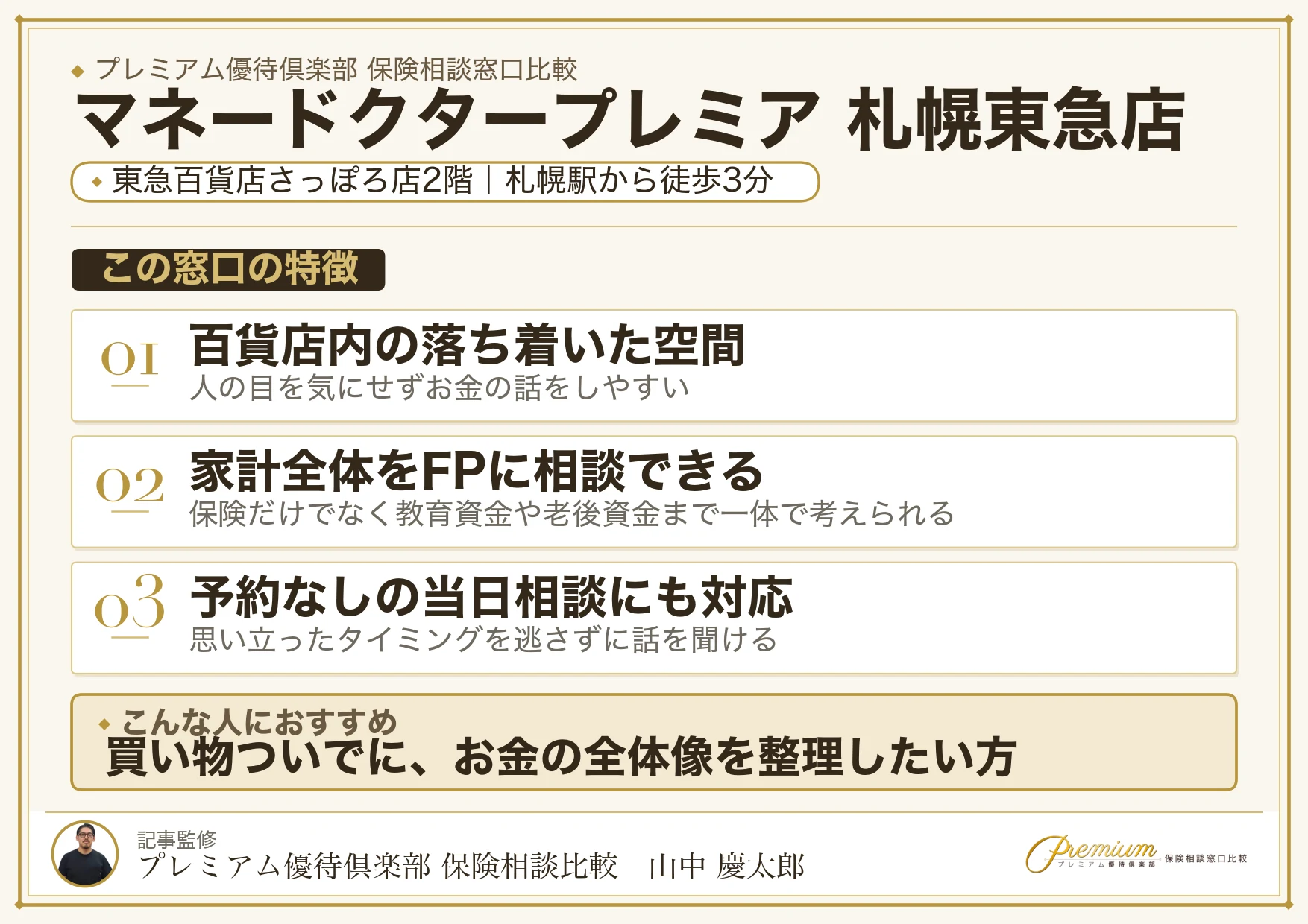 マネードクタープレミア 札幌東急店の特徴まとめ