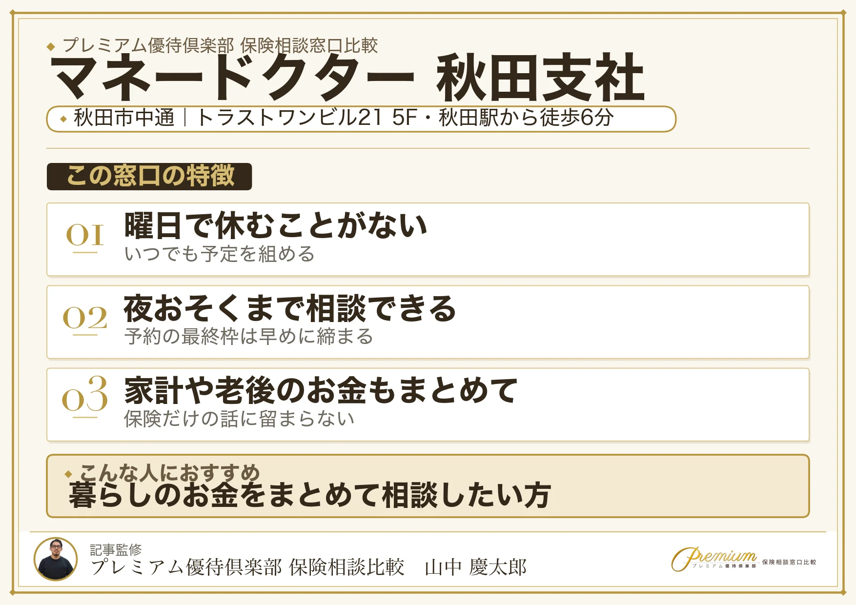 マネードクター 秋田支社の特徴まとめ