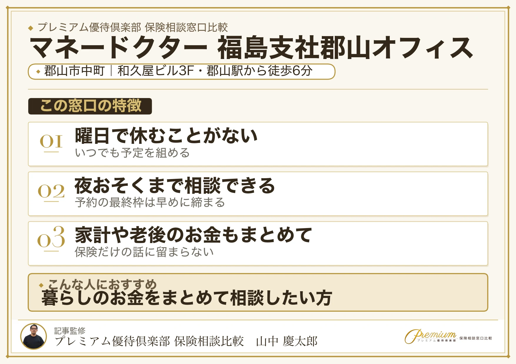 マネードクター 福島支社郡山オフィスの特徴まとめ