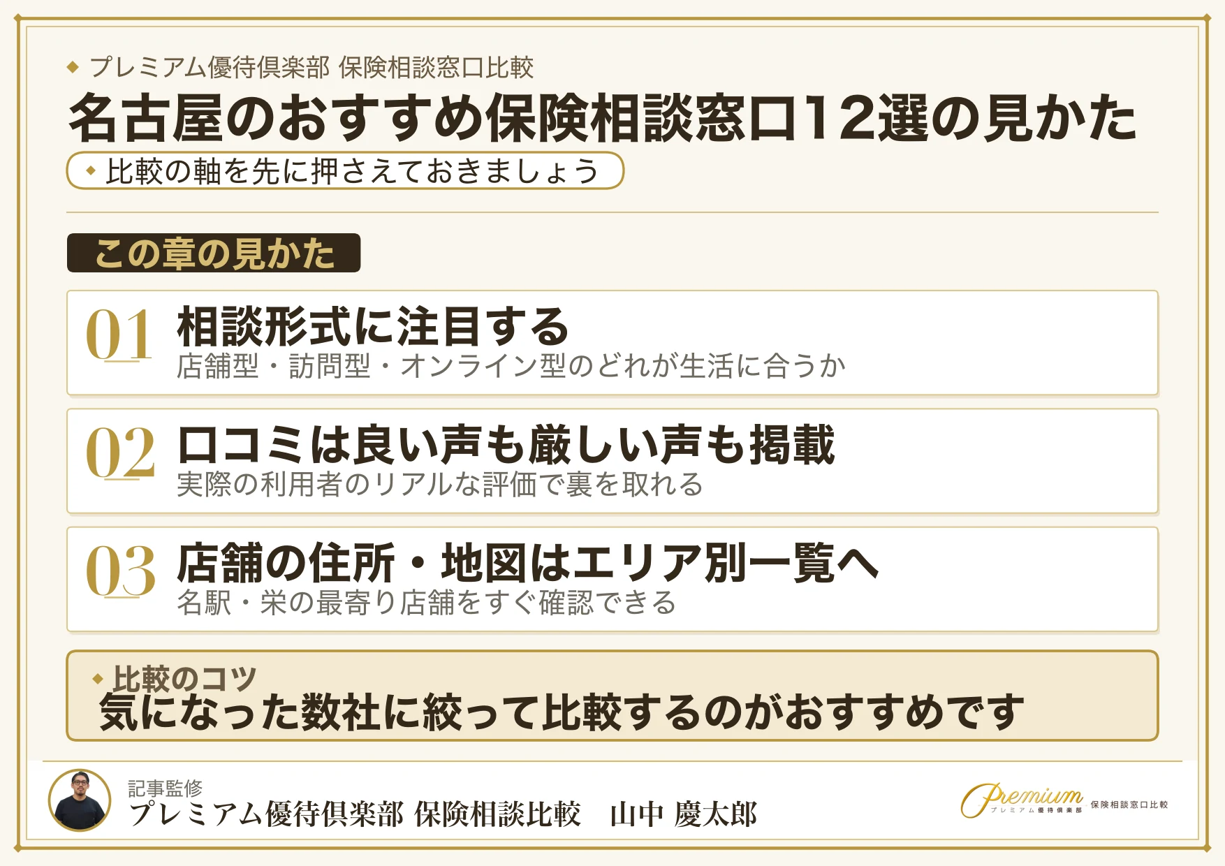 名古屋のおすすめ保険相談窓口12選の見かた