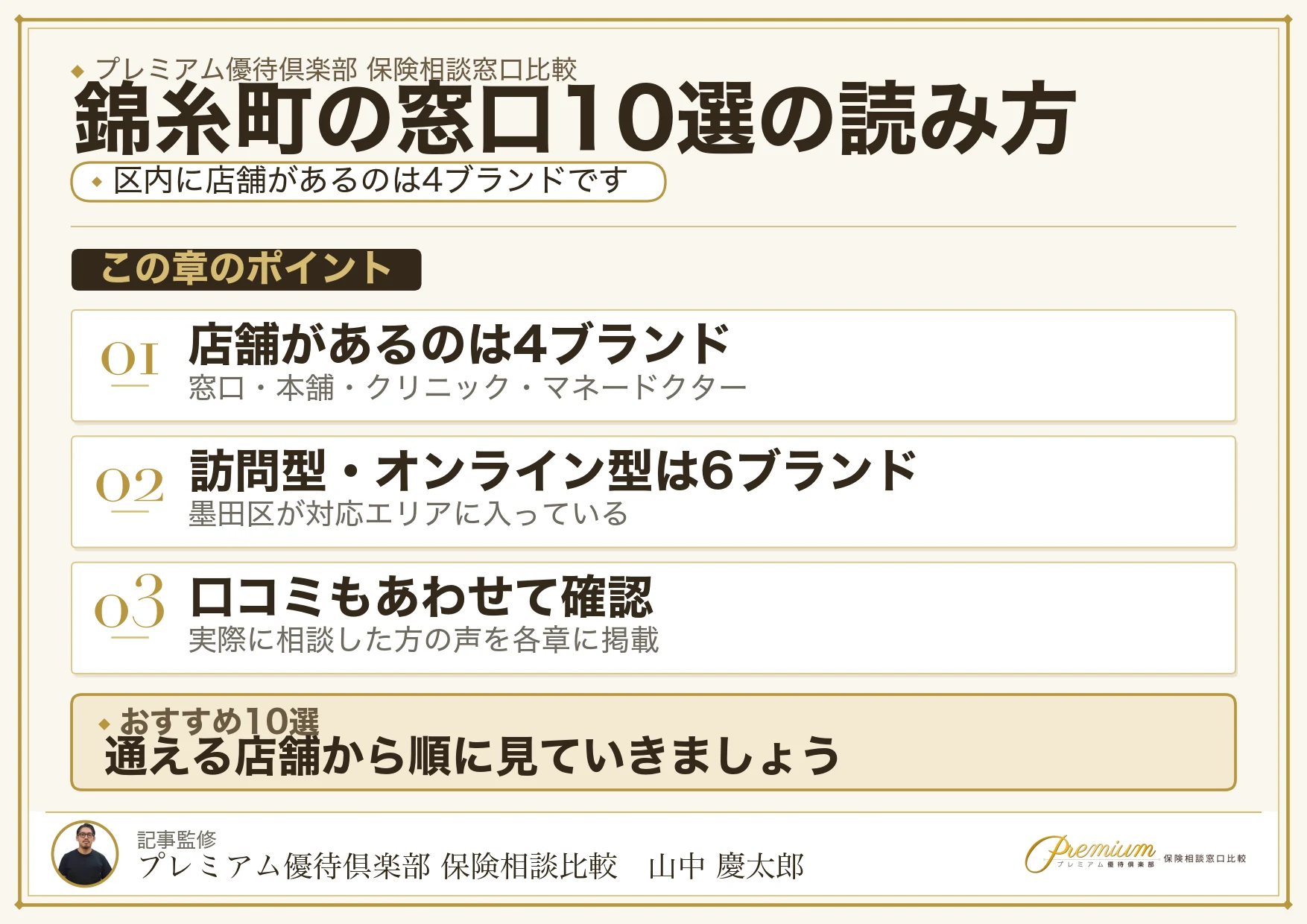 錦糸町でおすすめの保険相談窓口10ブランドの一覧図解