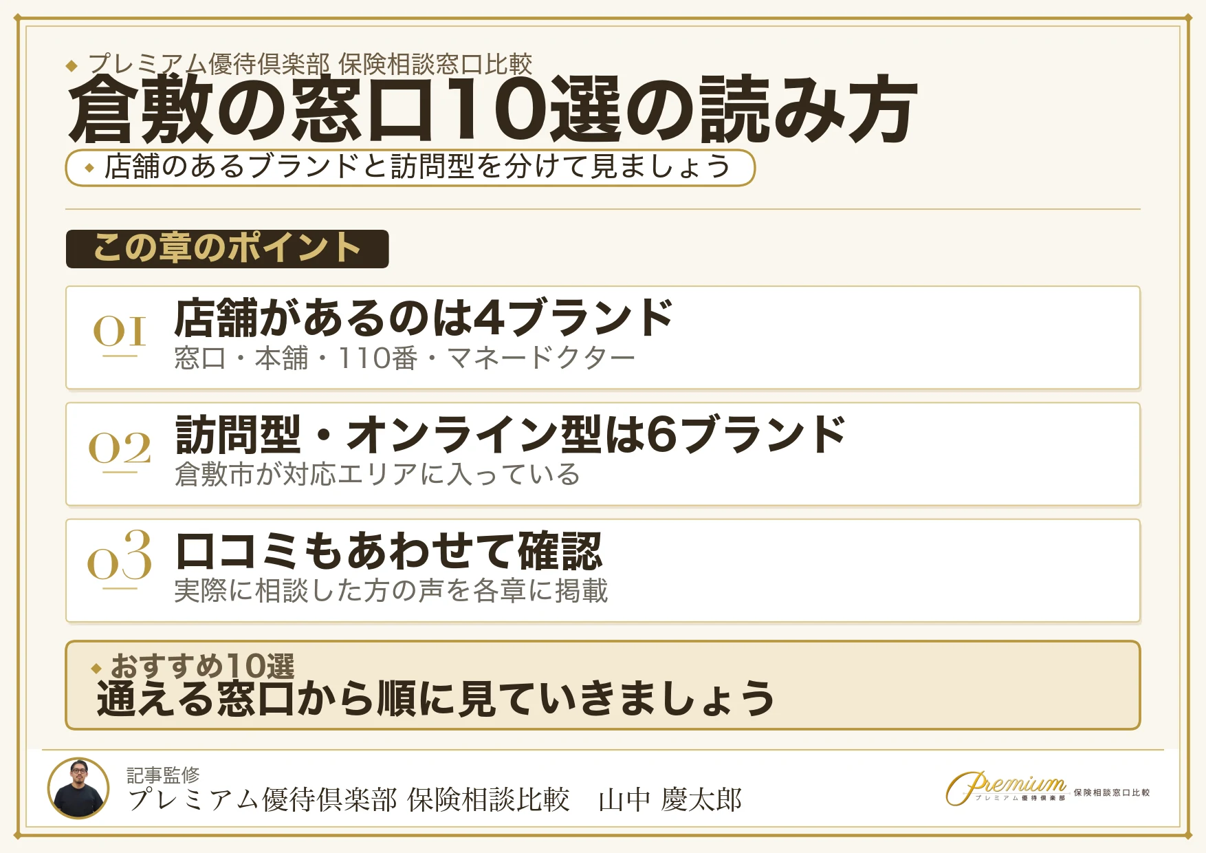 倉敷でおすすめの保険相談窓口10選の読み方