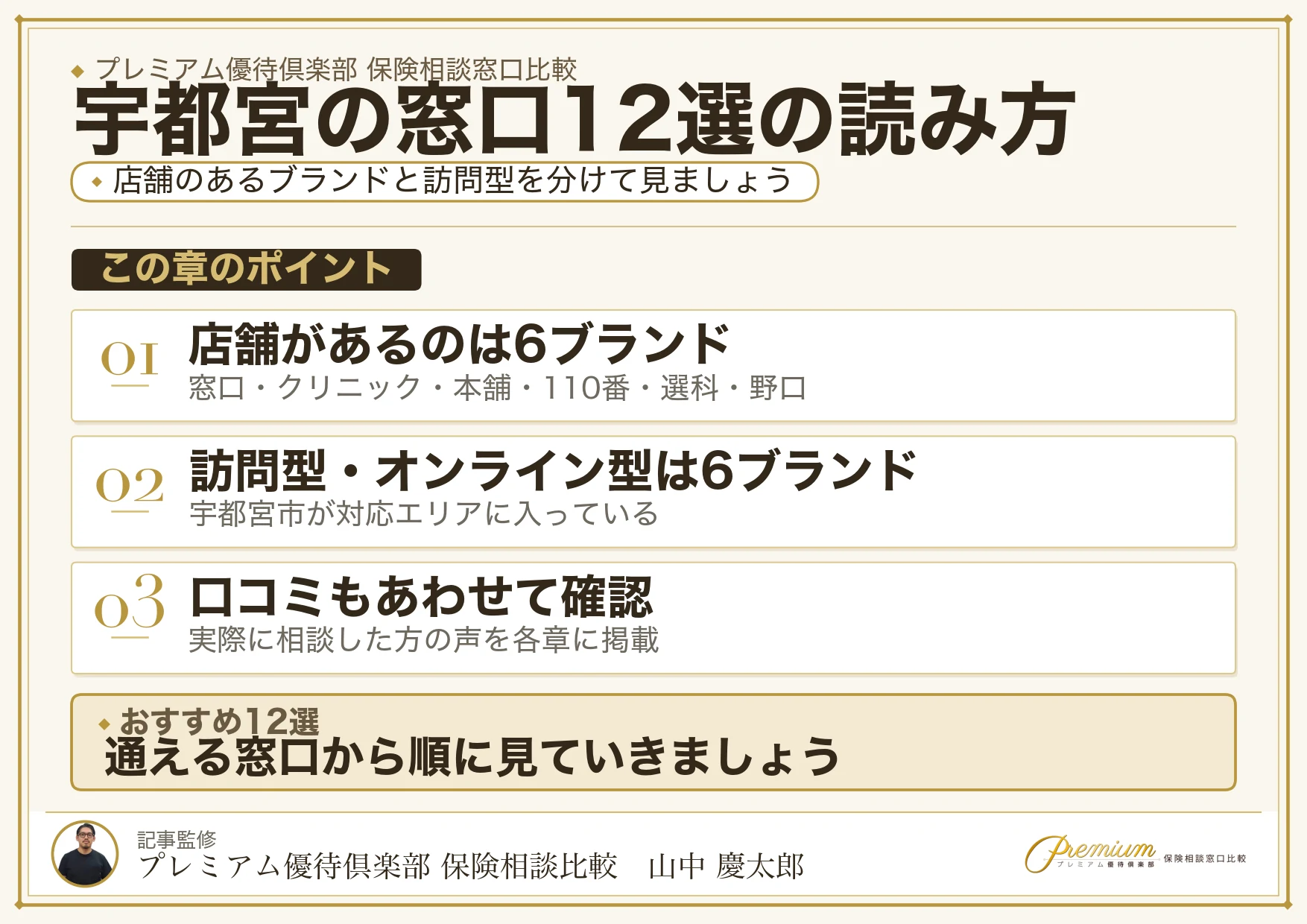 宇都宮・鶴田でおすすめの保険相談窓口12選の読み方