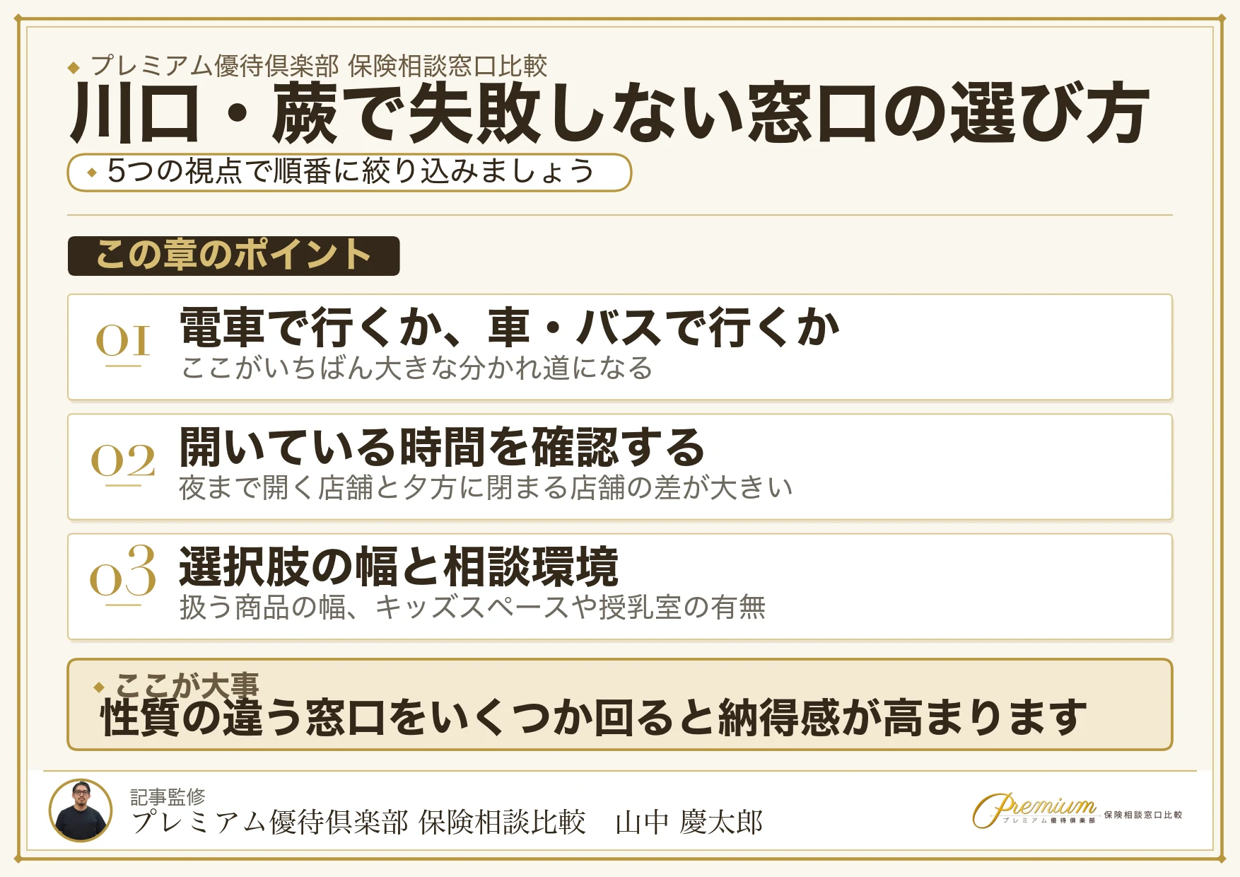 川口・蕨で保険相談窓口を選ぶときの5つの比較ポイント