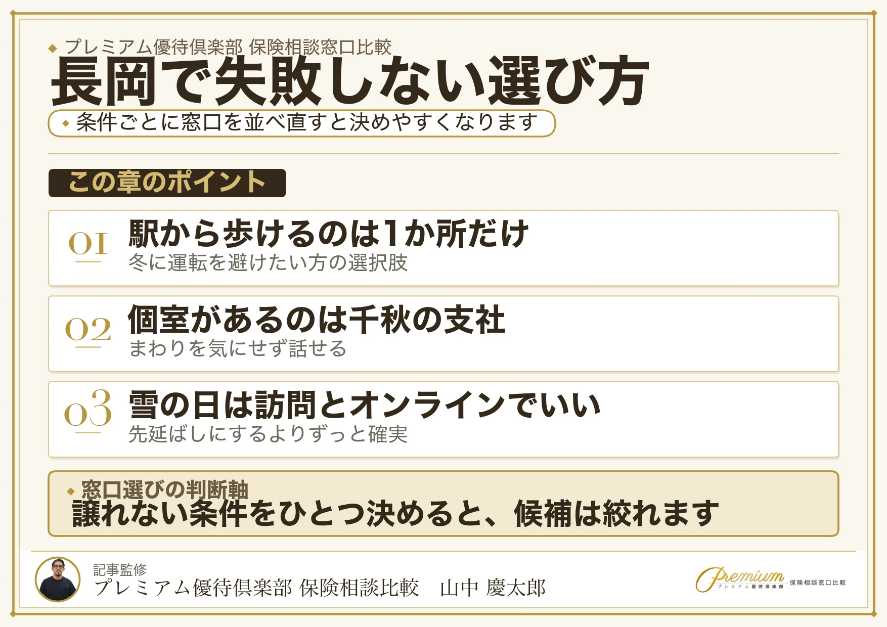 長岡で失敗しない保険相談窓口の選び方の図解