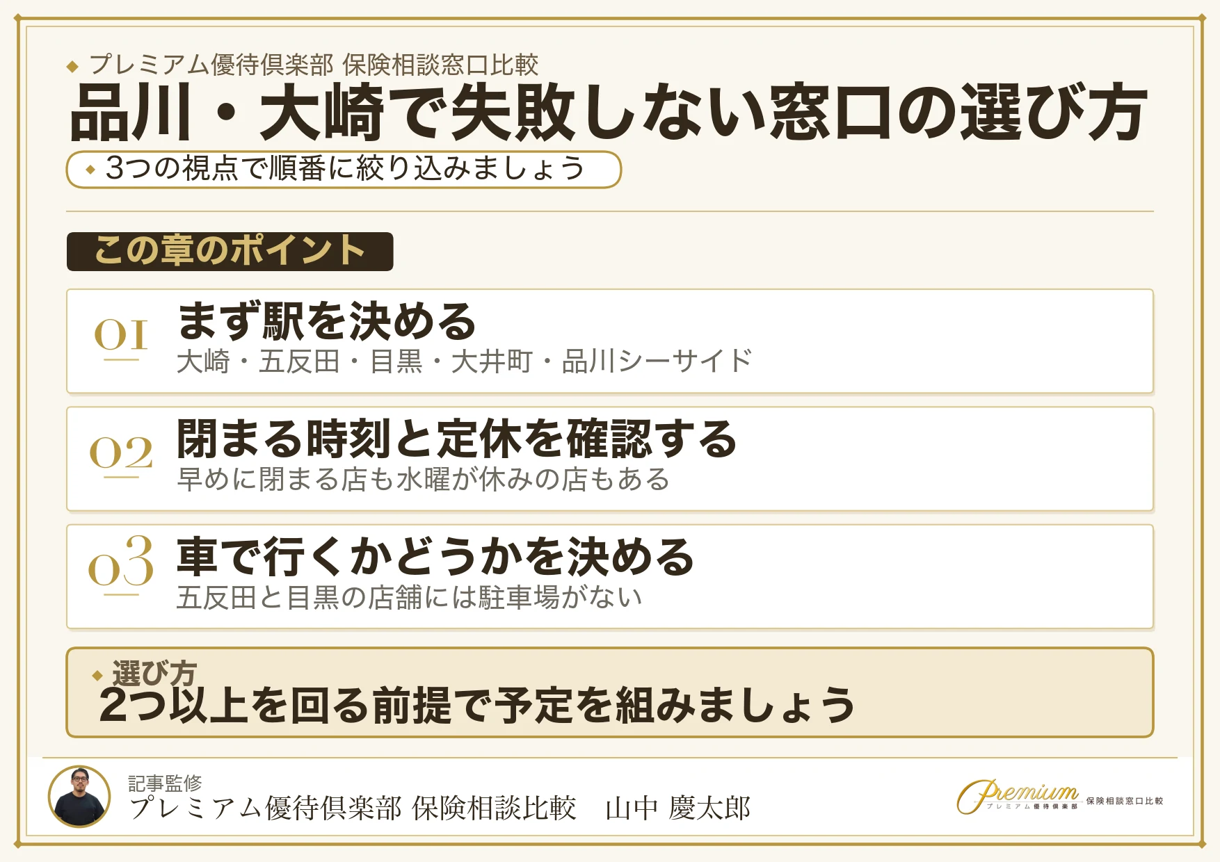 品川・大崎で保険相談窓口を選ぶときの判断軸をまとめた図解