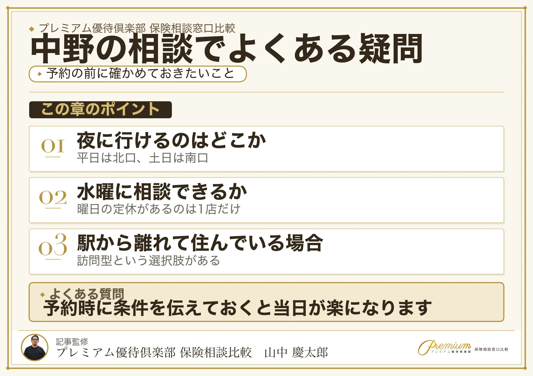 中野の保険相談でよくある質問をまとめた図解
