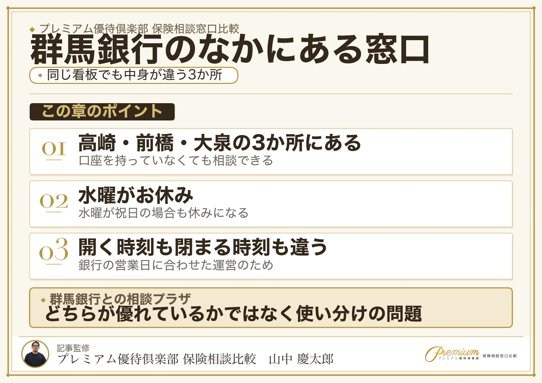 群馬銀行のなかにある保険相談窓口と通常店舗の違い