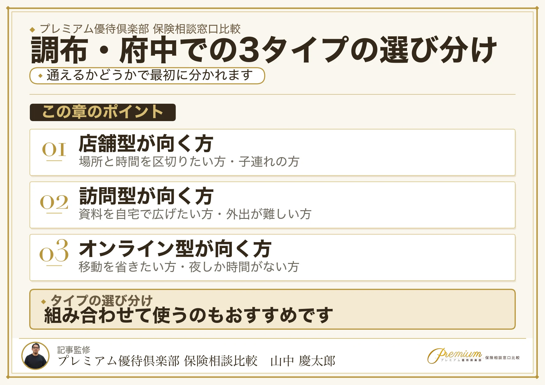 調布・府中の保険相談は店舗型・訪問型・オンラインのどれを選ぶか