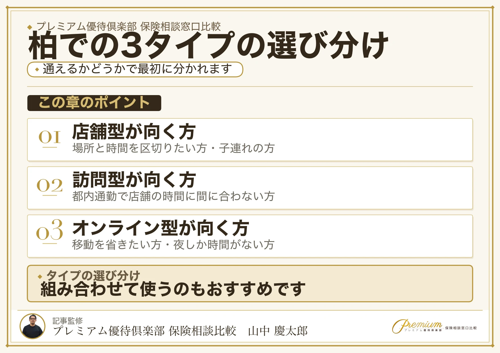 柏の保険相談は店舗型・訪問型・オンラインのどれを選ぶか