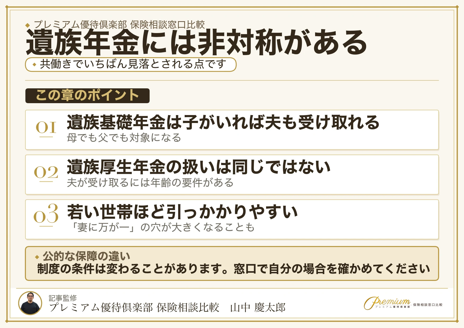 三鷹で共働き世帯が知っておきたい遺族年金の非対称の図解