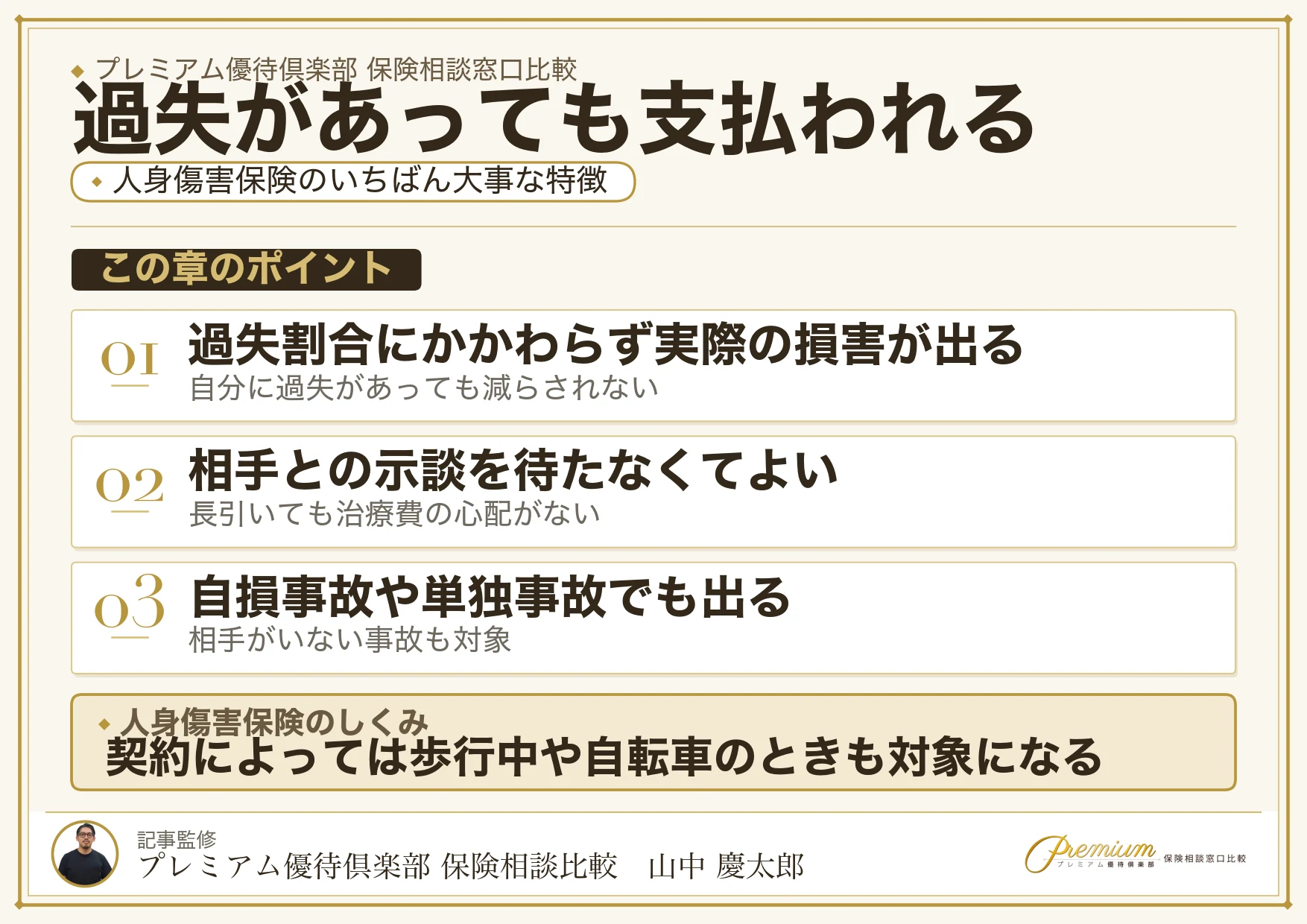 人身傷害保険は過失割合に関係なく支払われることを示す図