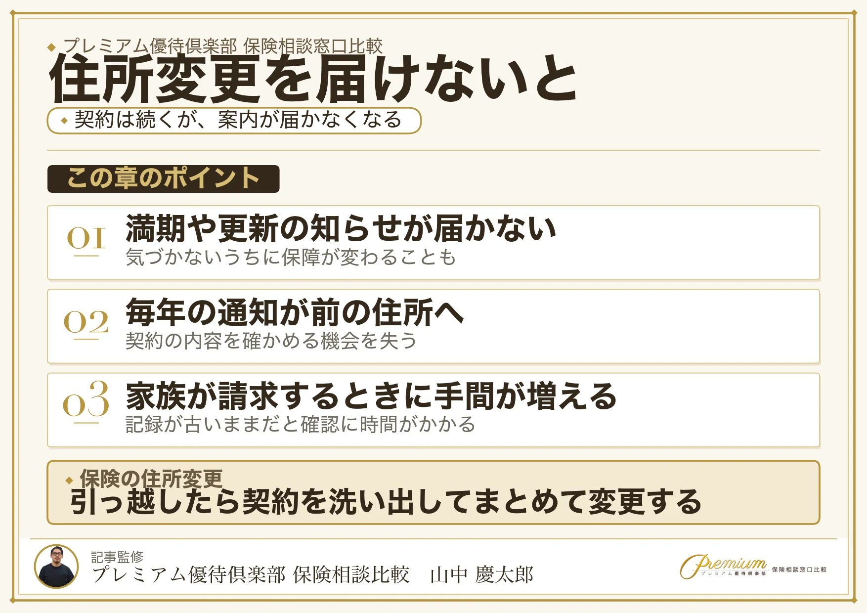 保険の住所変更を届けないと案内が届かなくなることを示す図
