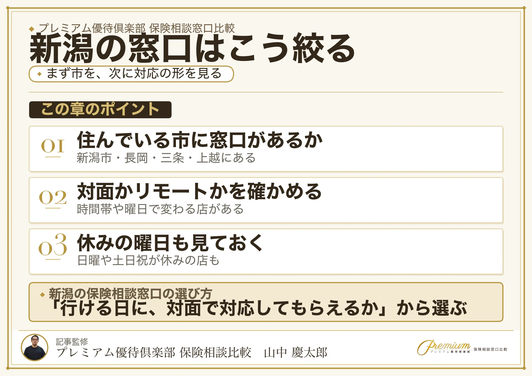 新潟の保険相談窓口をエリアと対応の形から絞り込む3つの手順
