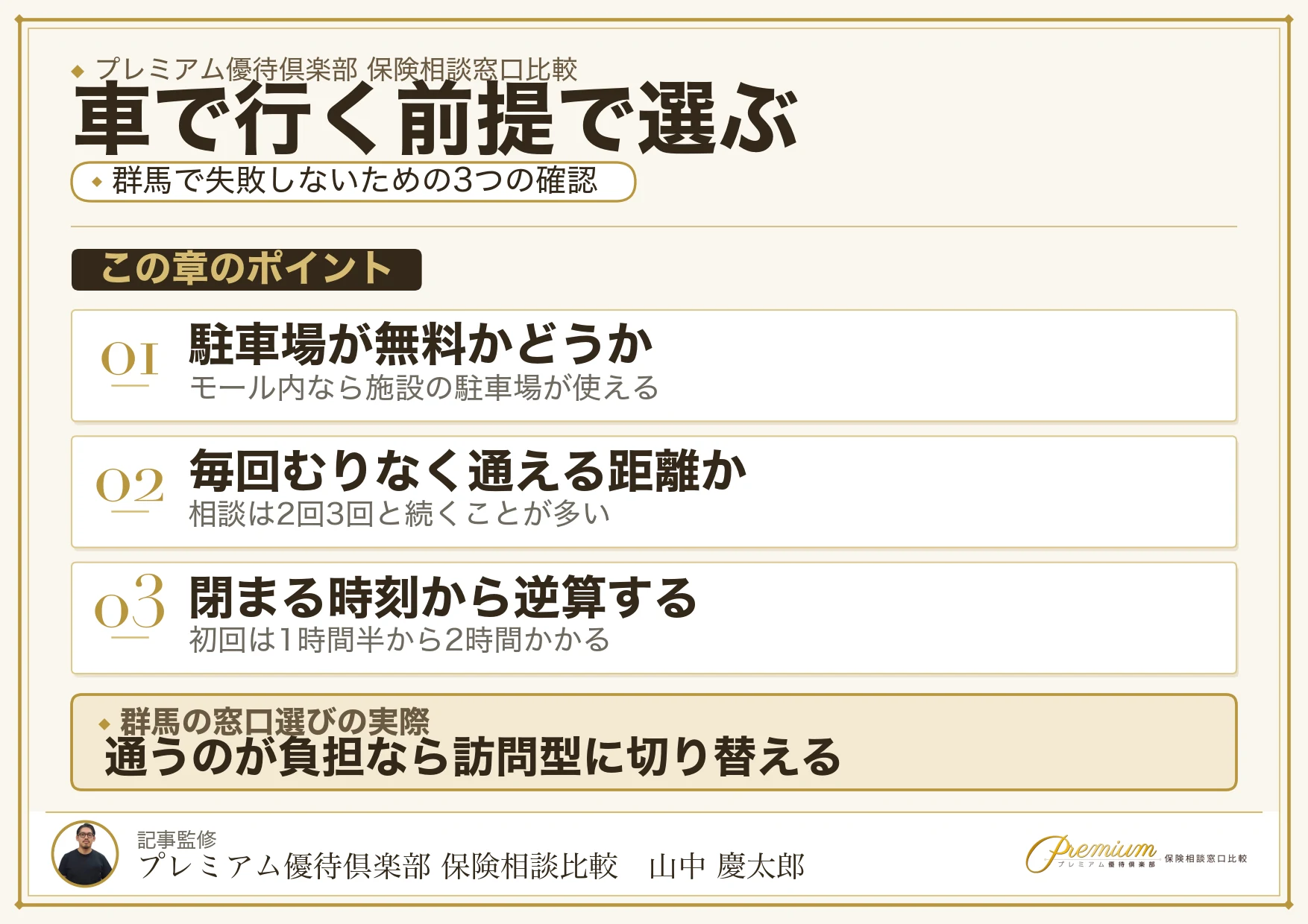 群馬で保険相談窓口を車で選ぶときに確かめる3つのこと