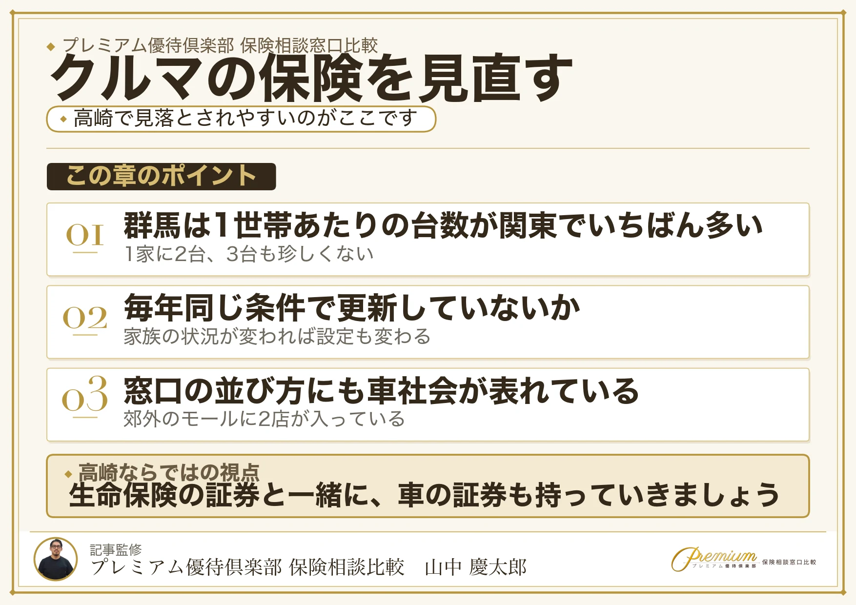 高崎でクルマの保険から考える保険相談ポイントの図解