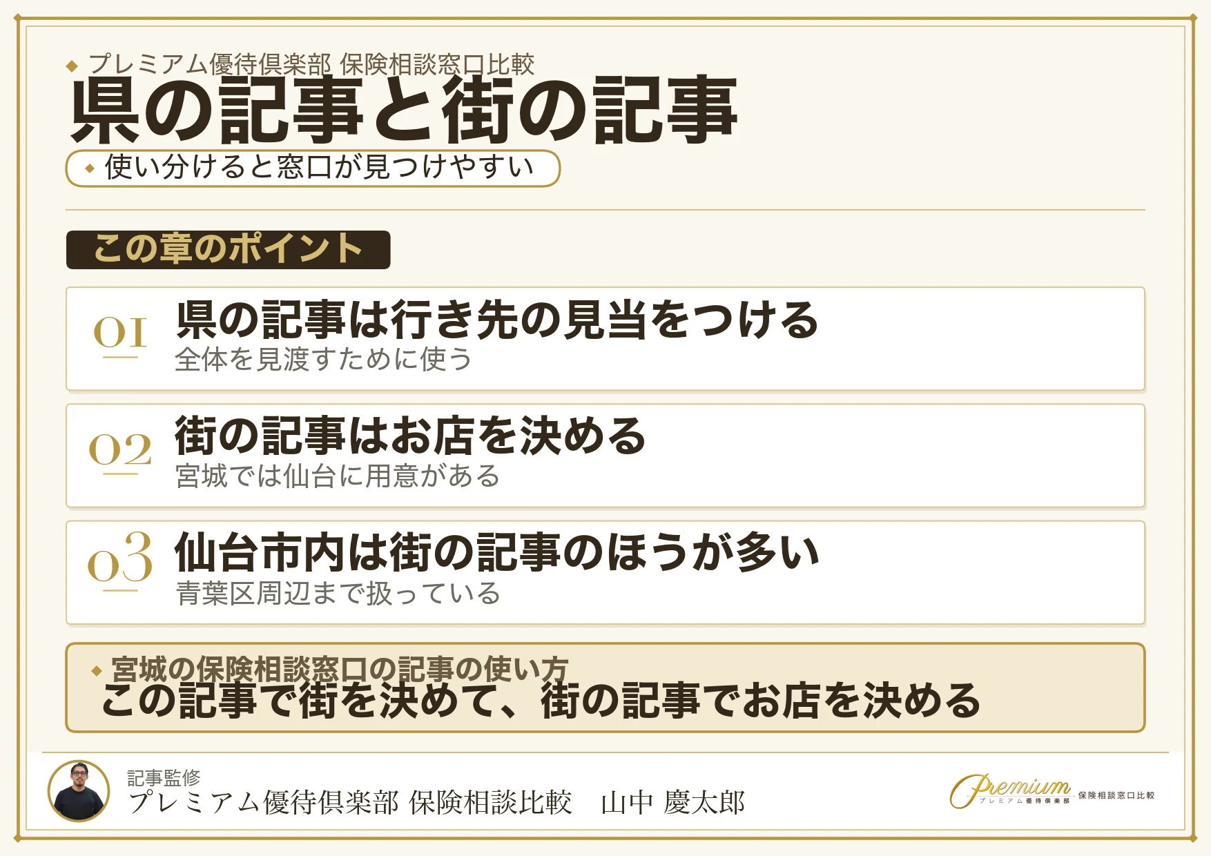 宮城の保険相談窓口は県の記事と街の記事を使い分ける