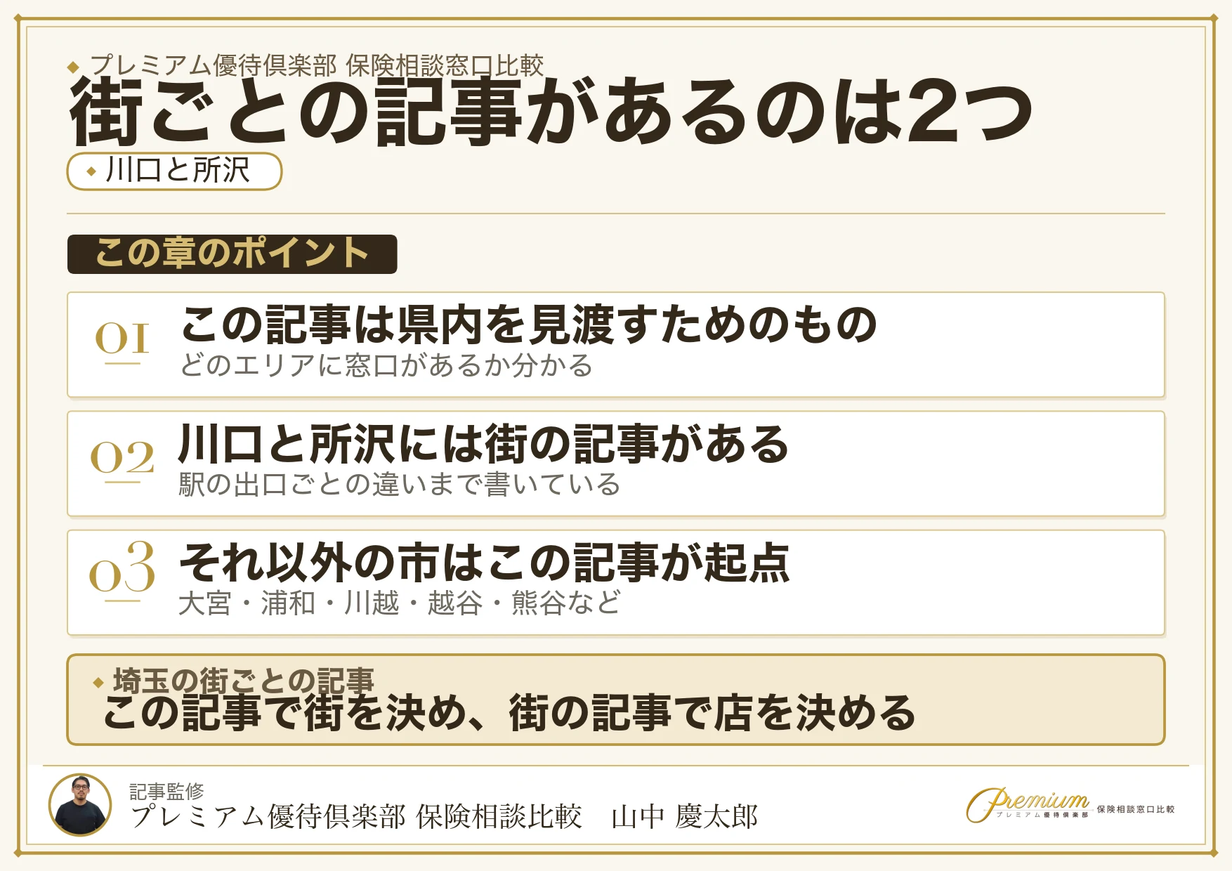埼玉は川口と所沢に保険相談窓口の記事があることを示す図