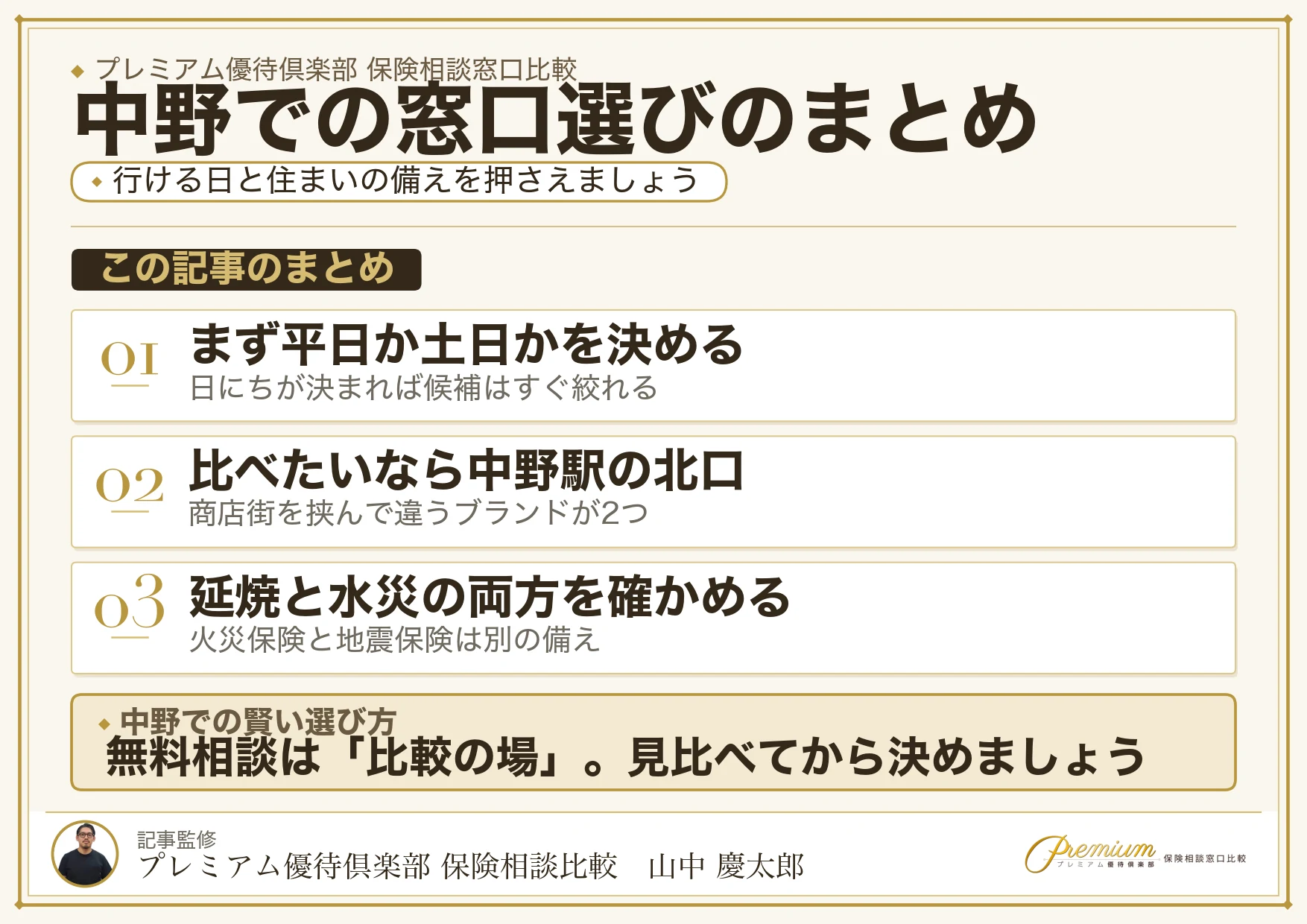 中野の保険相談窓口選びのまとめ図解