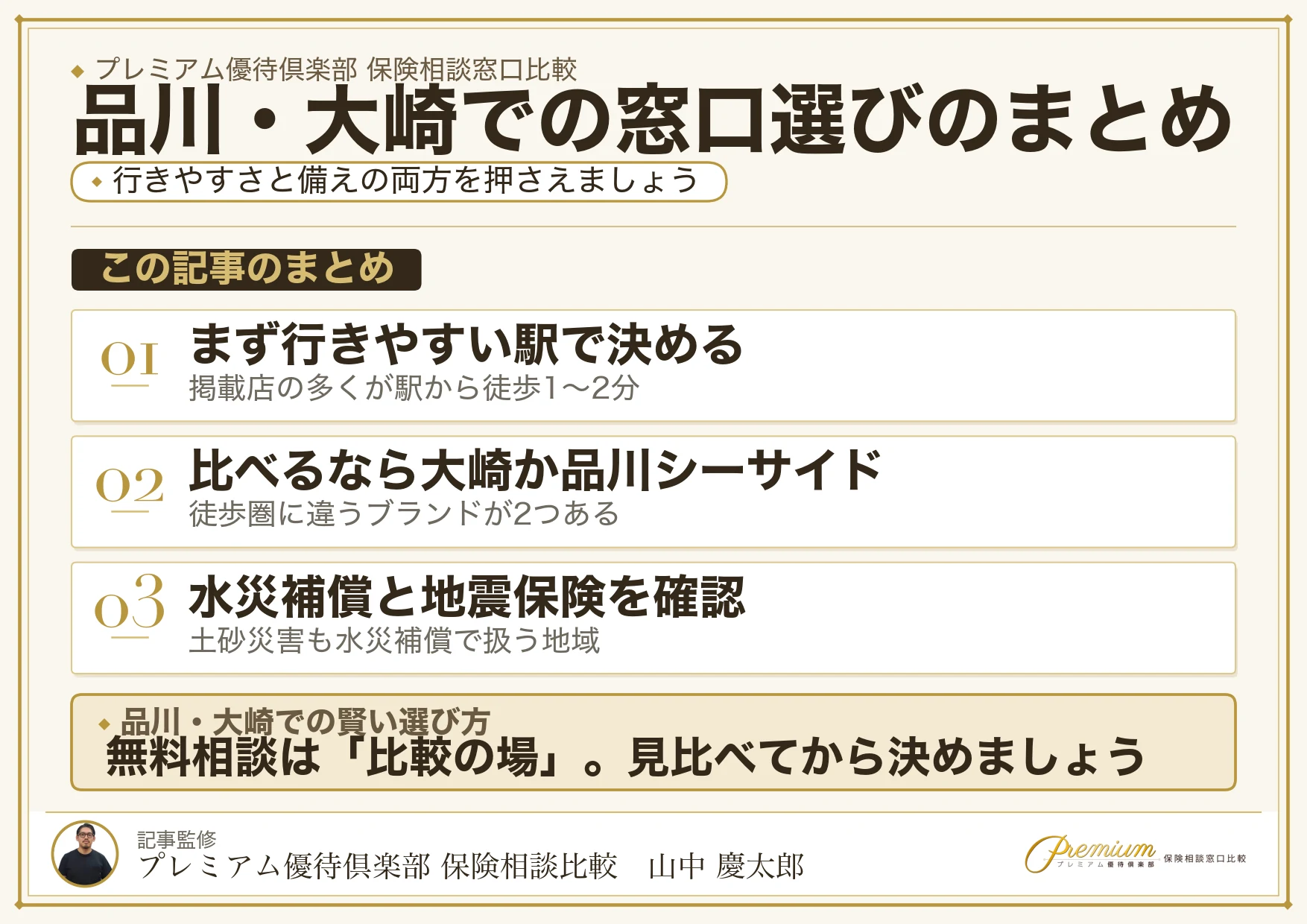品川・大崎の保険相談窓口選びのまとめ図解