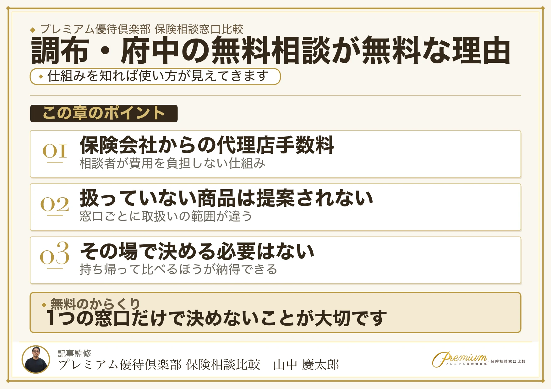 調布・府中の無料保険相談が無料になる仕組み