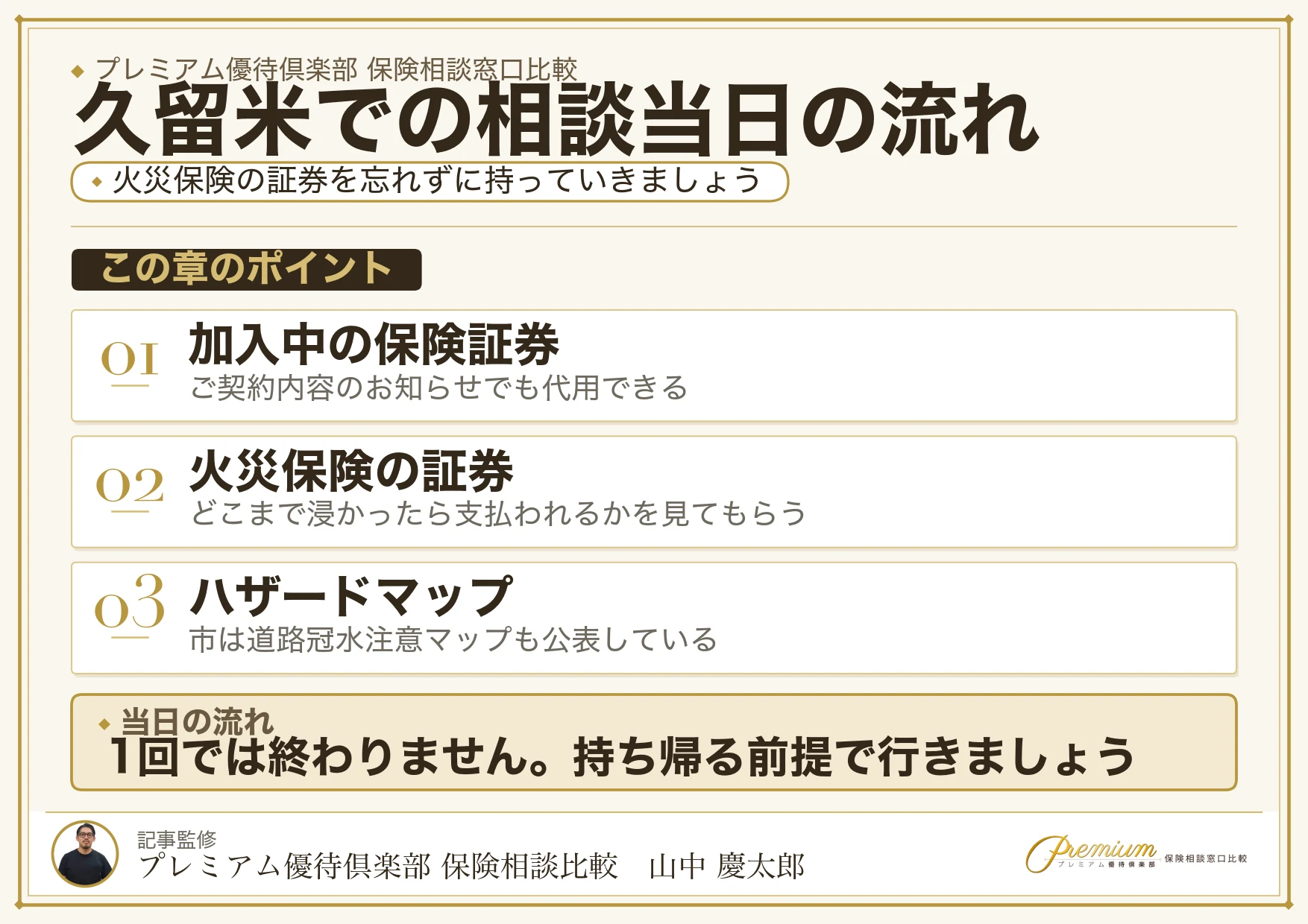 保険相談当日の流れと持ち物をまとめた図解